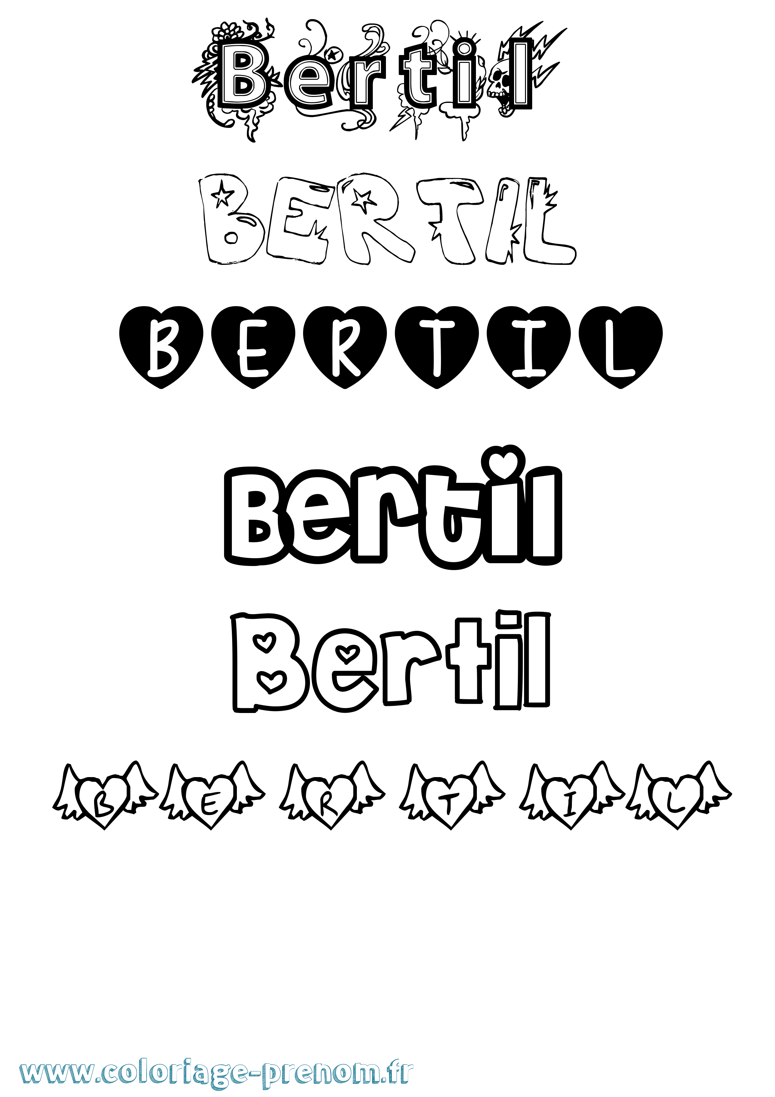 Coloriage prénom Bertil Girly