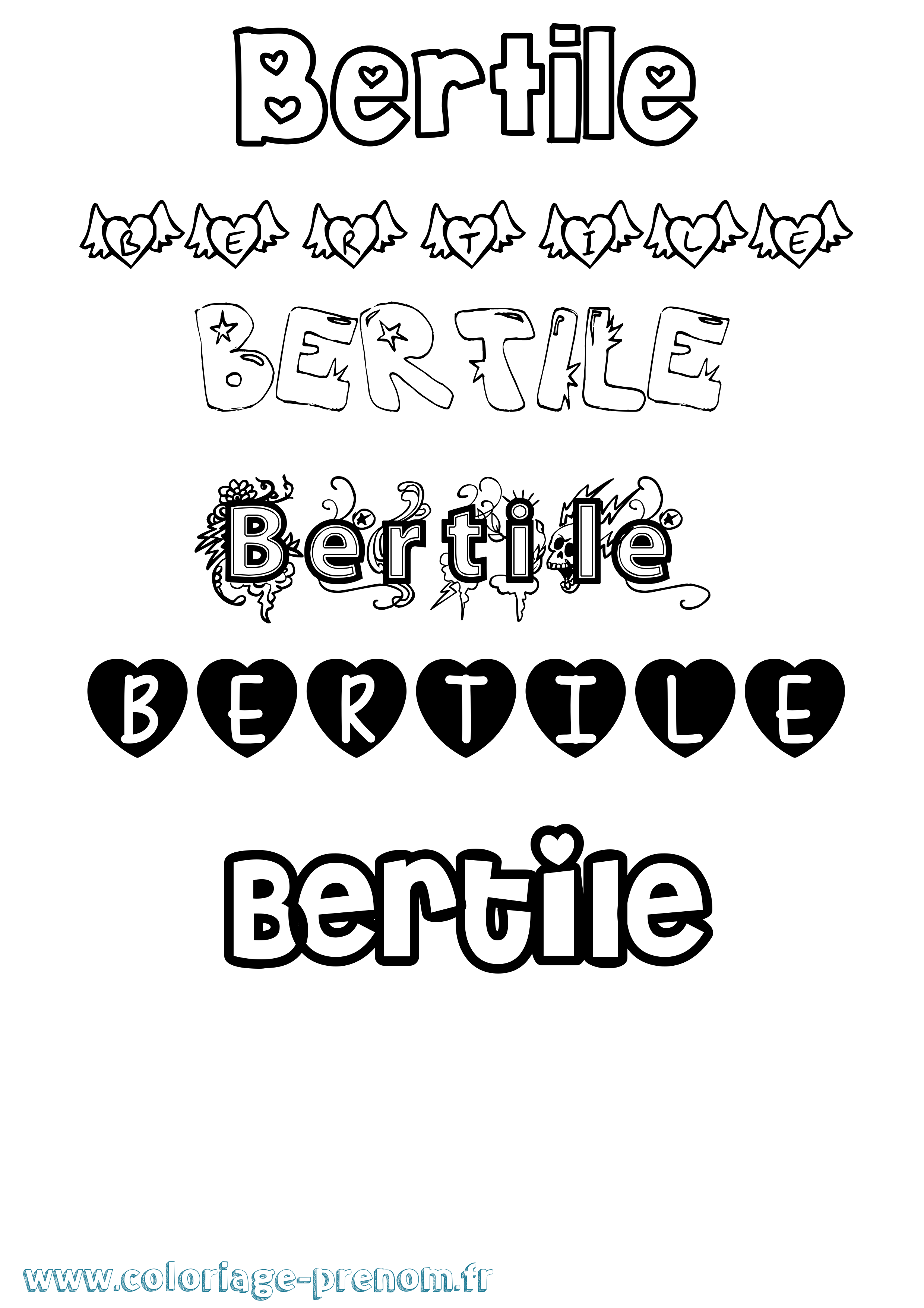 Coloriage prénom Bertile Girly