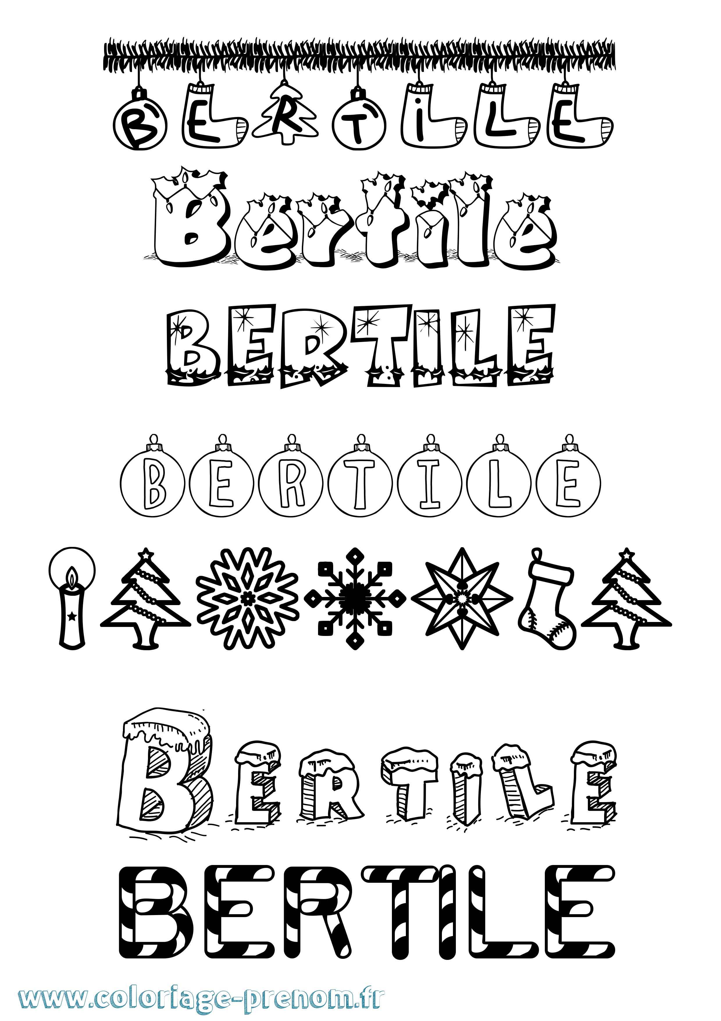 Coloriage prénom Bertile Noël