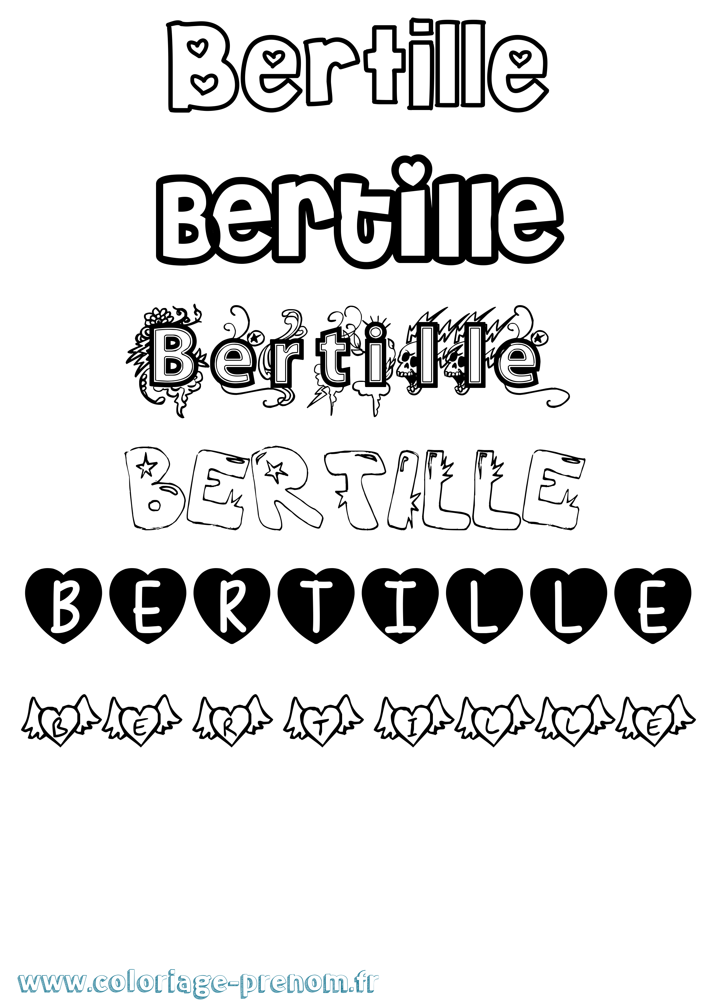 Coloriage prénom Bertille Girly