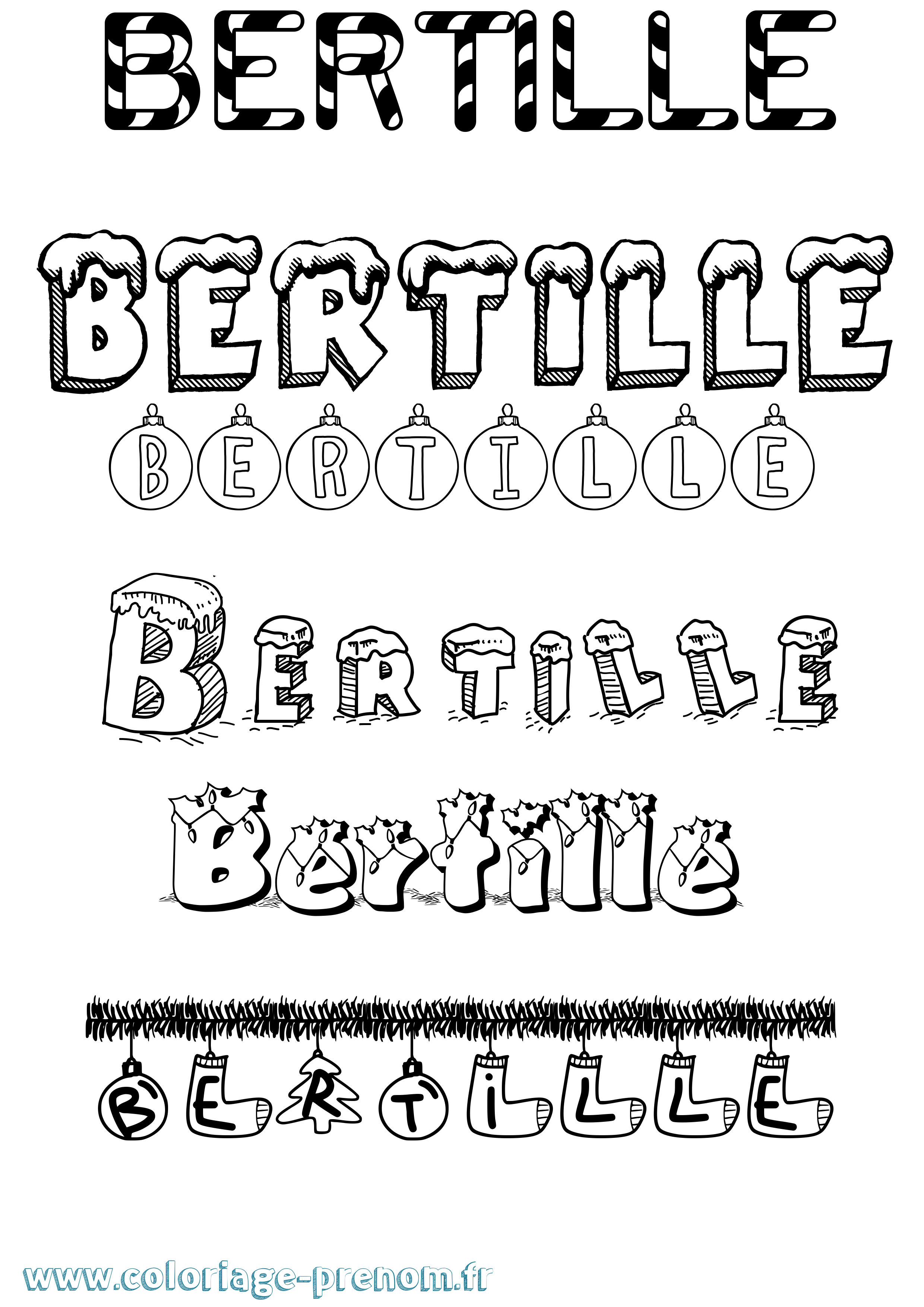 Coloriage prénom Bertille Noël