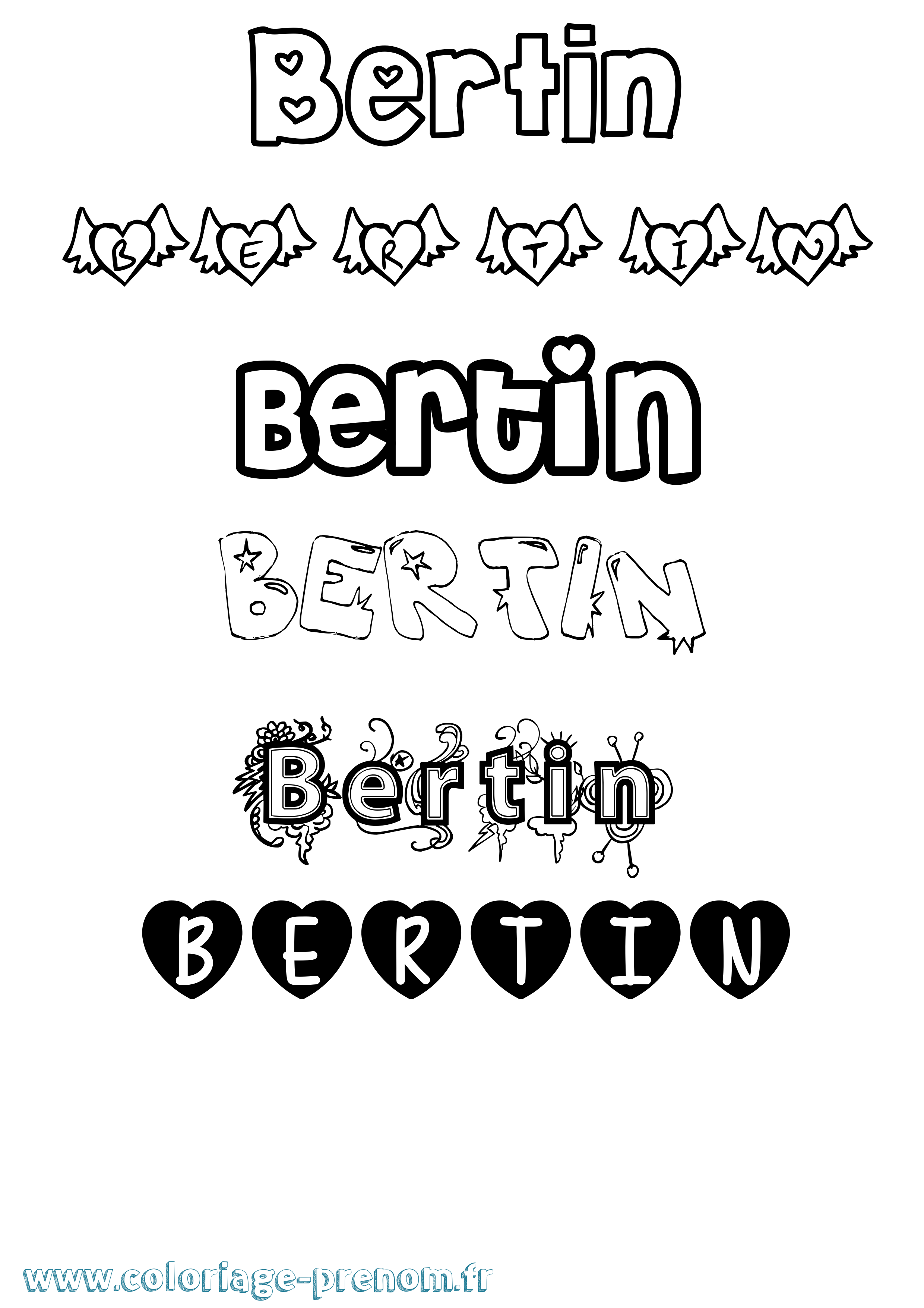 Coloriage prénom Bertin Girly