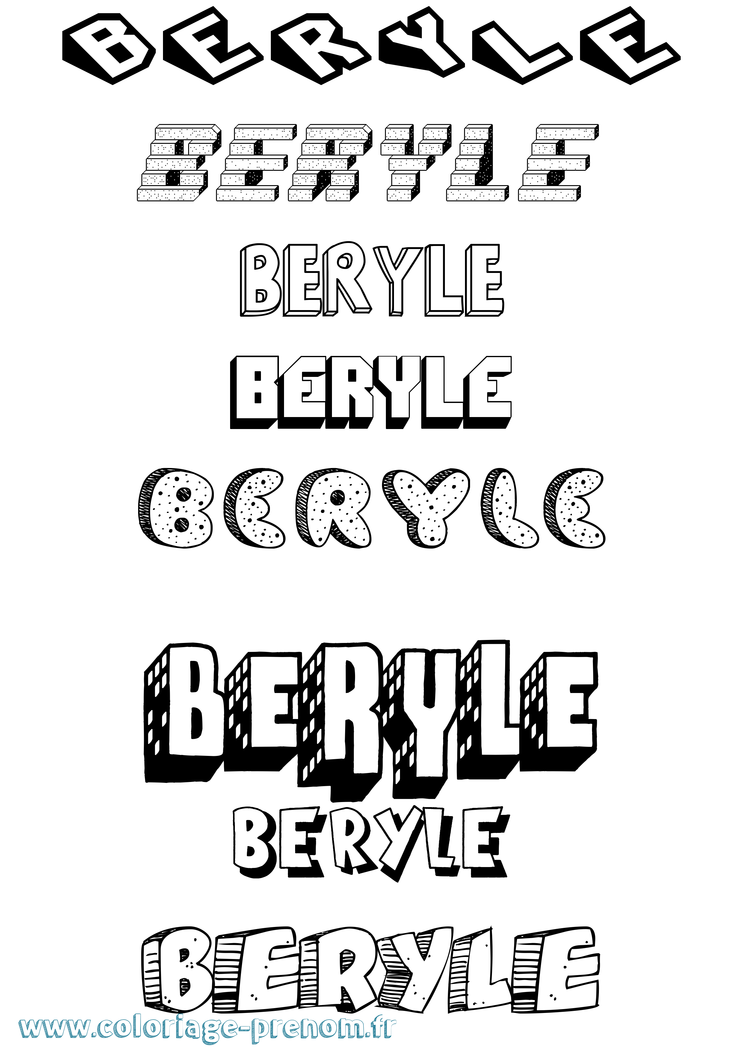 Coloriage prénom Beryle Effet 3D