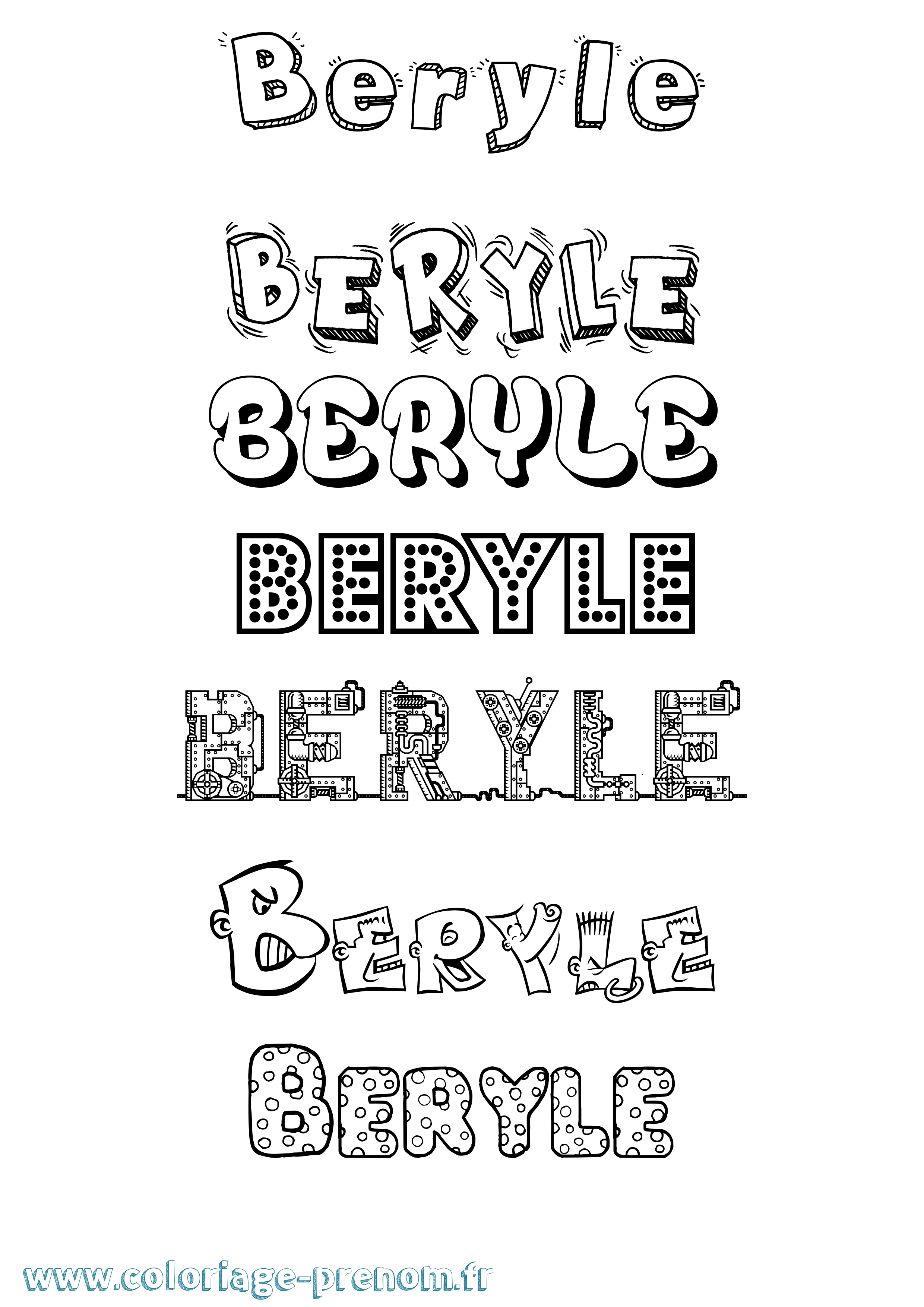 Coloriage prénom Beryle Fun