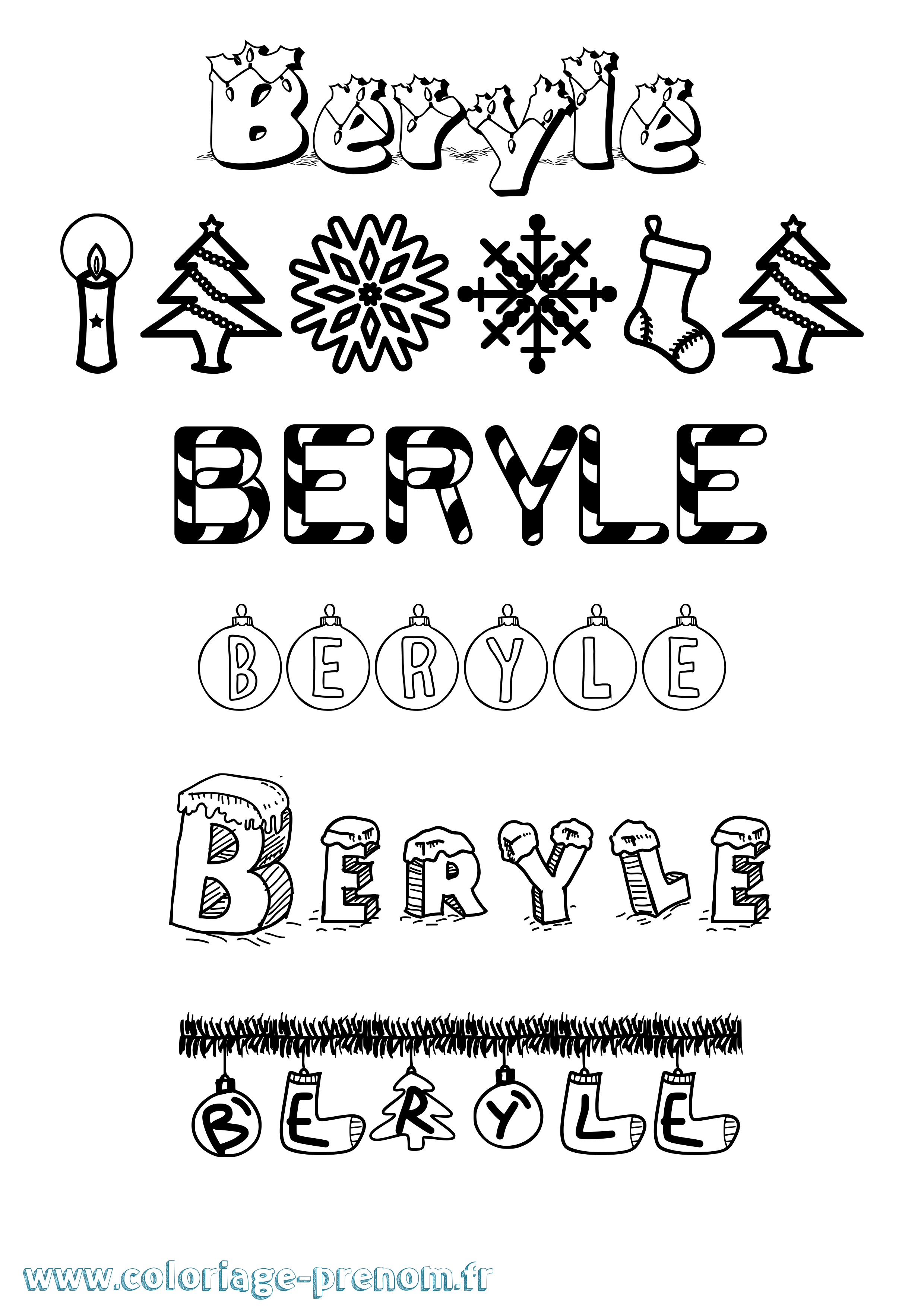 Coloriage prénom Beryle Noël