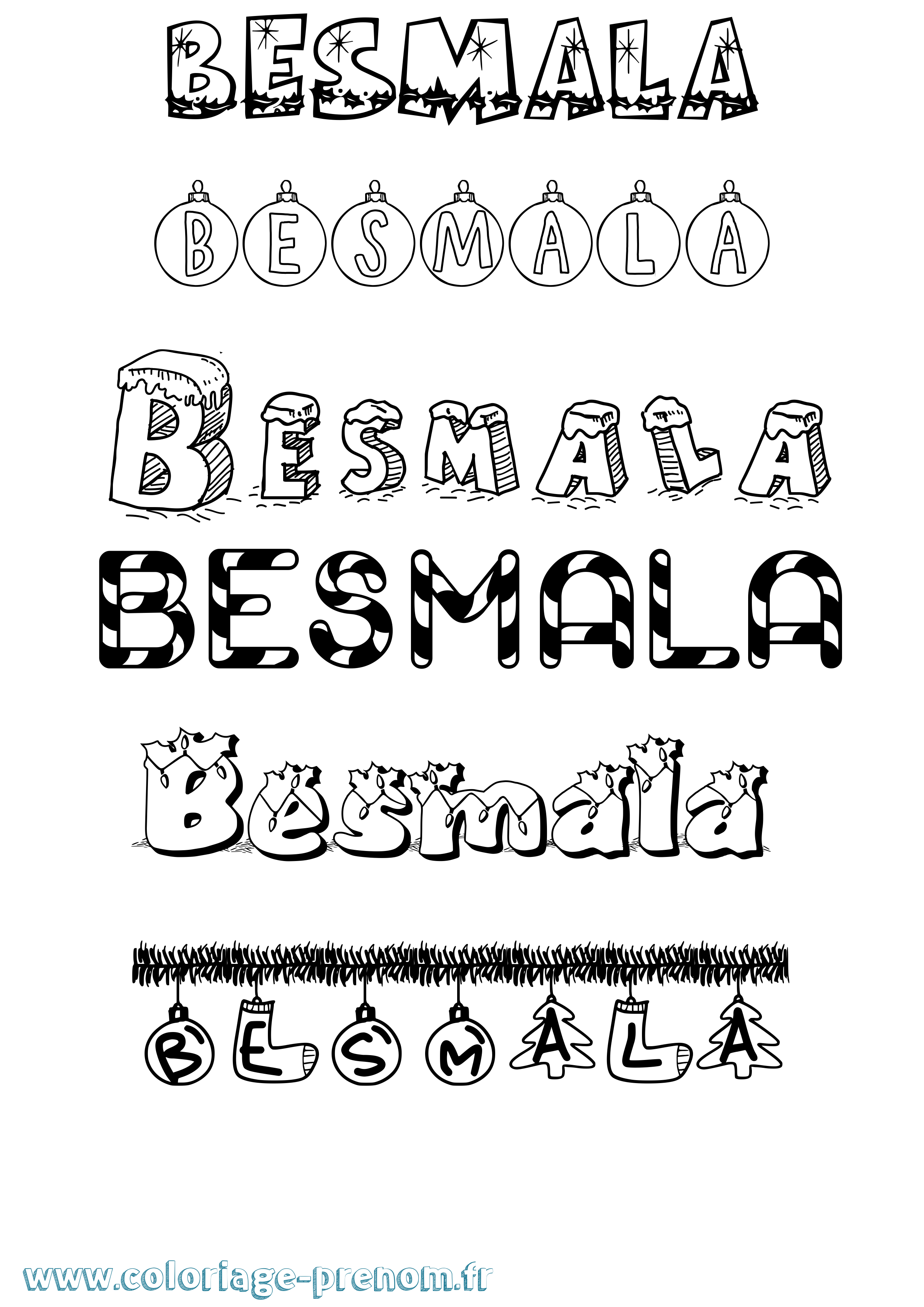 Coloriage prénom Besmala Noël
