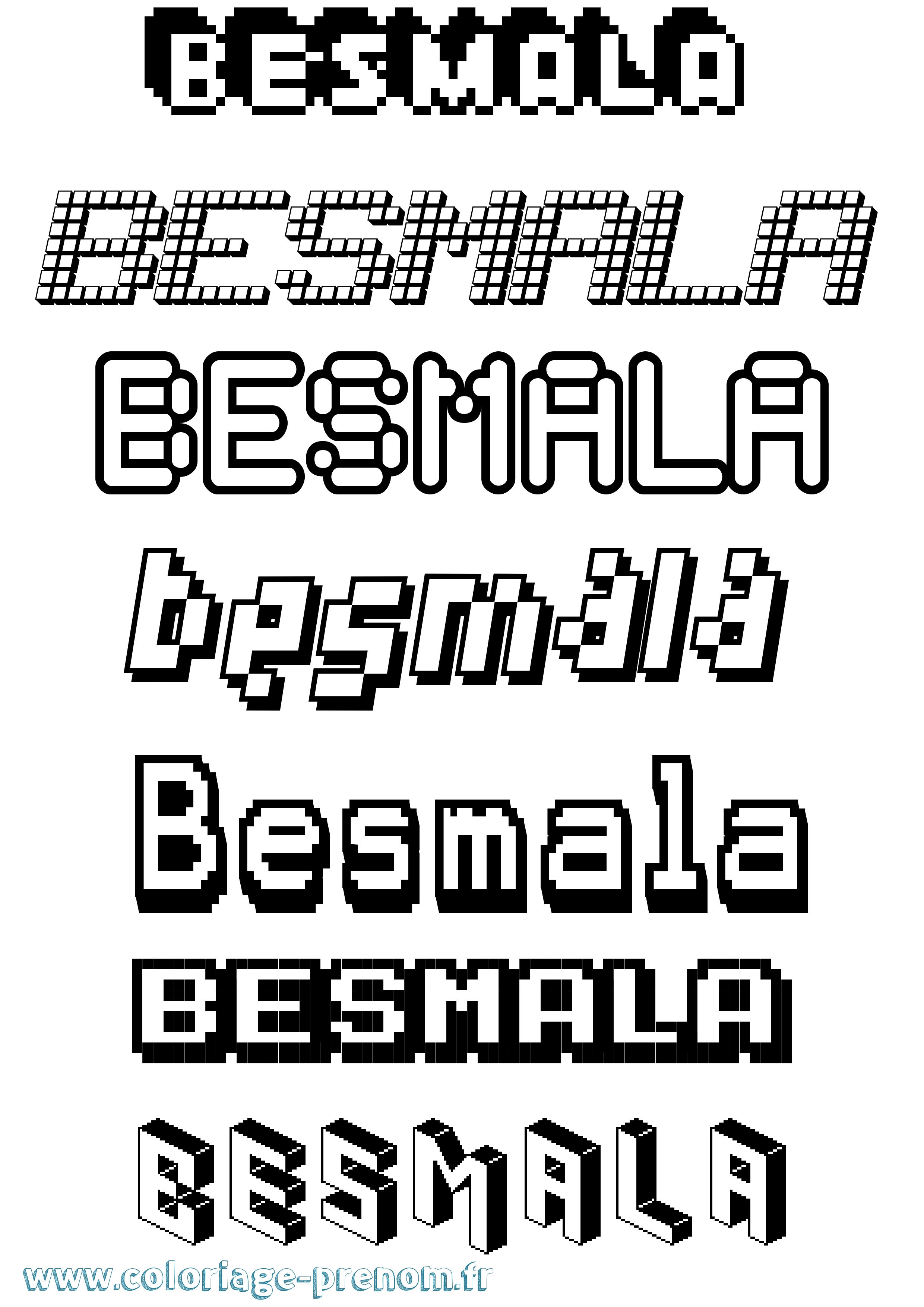 Coloriage prénom Besmala Pixel