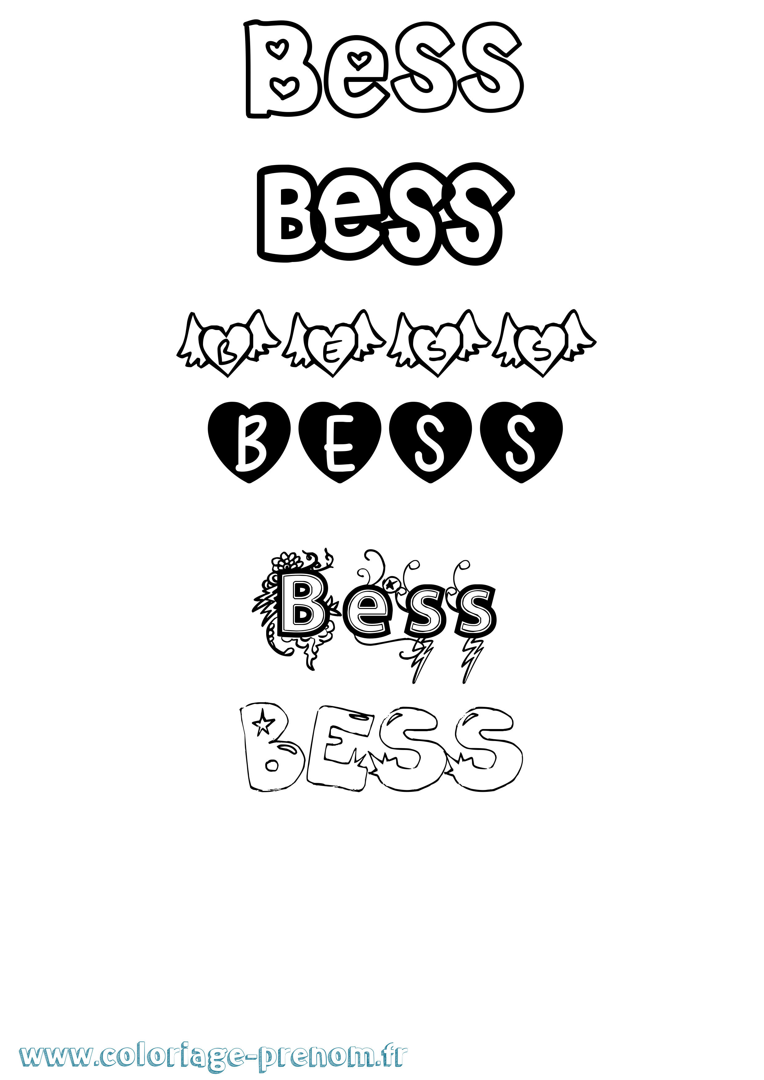 Coloriage prénom Bess Girly