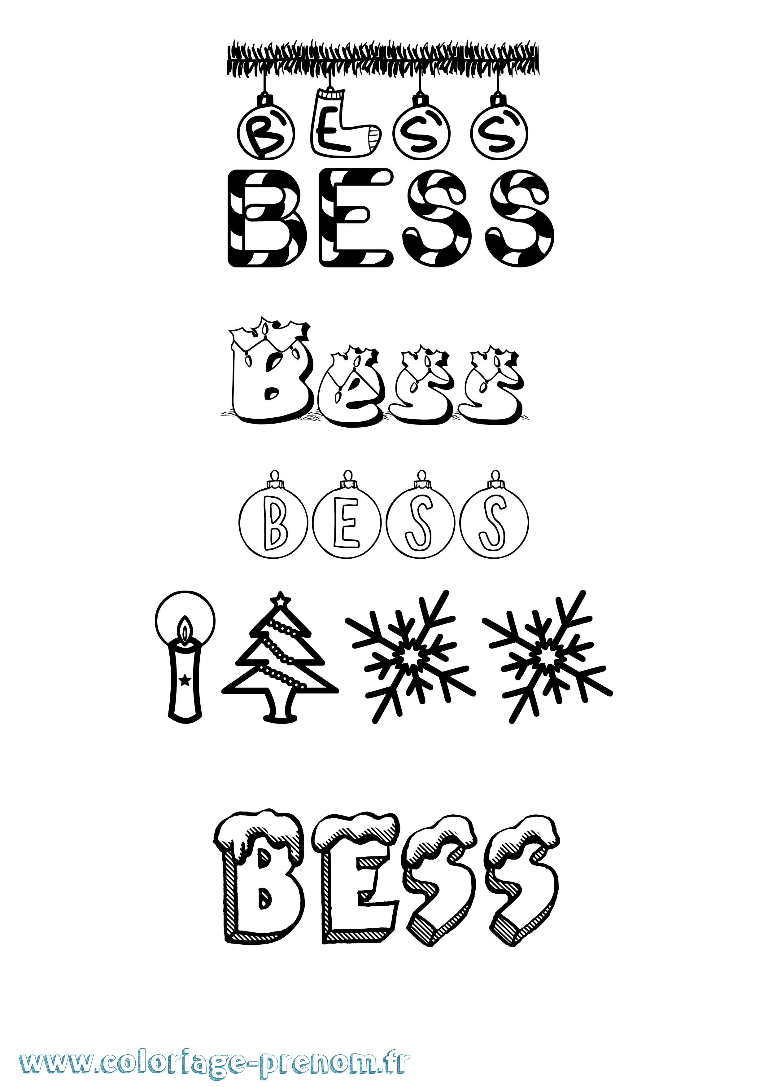 Coloriage prénom Bess Noël