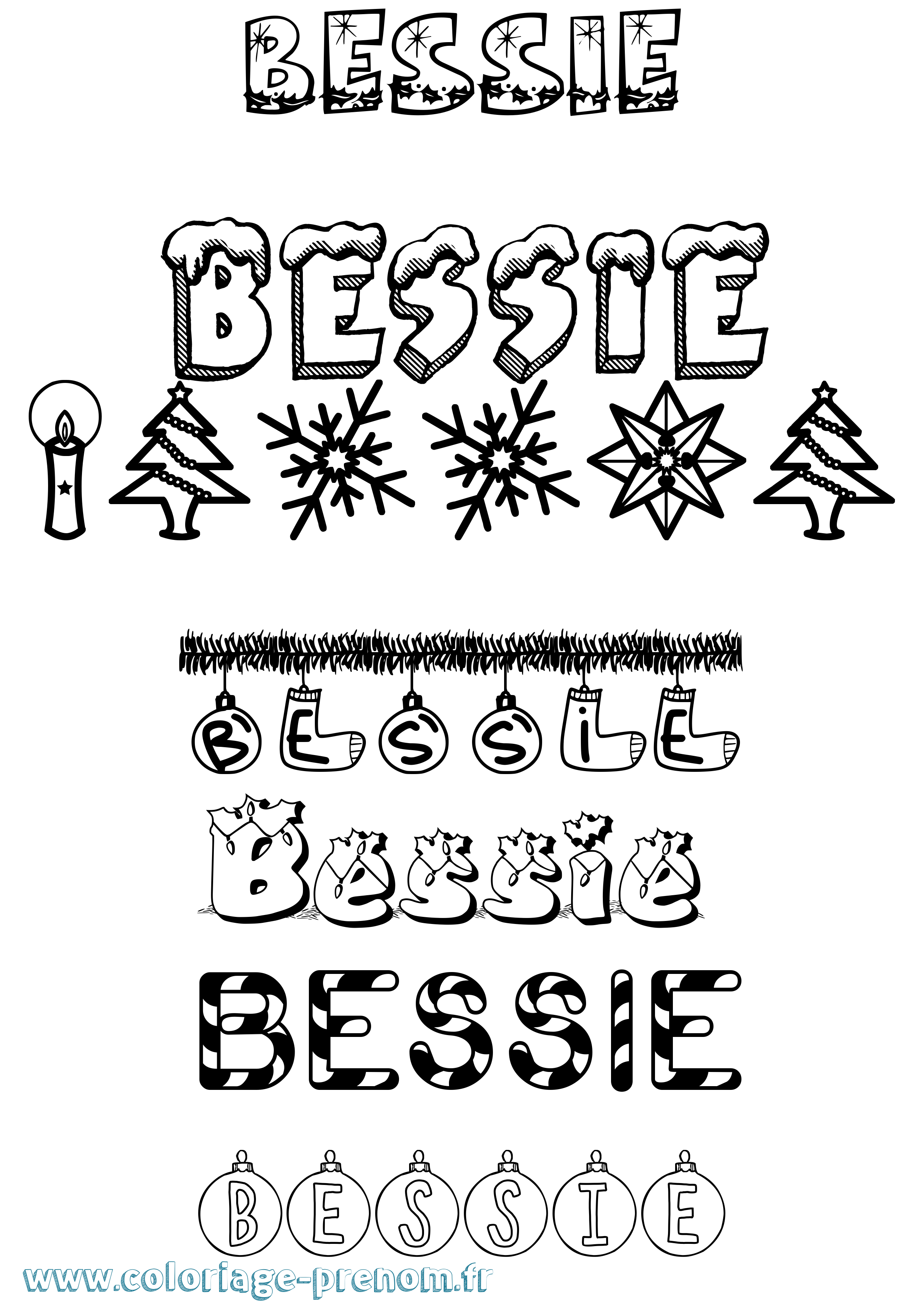 Coloriage prénom Bessie Noël