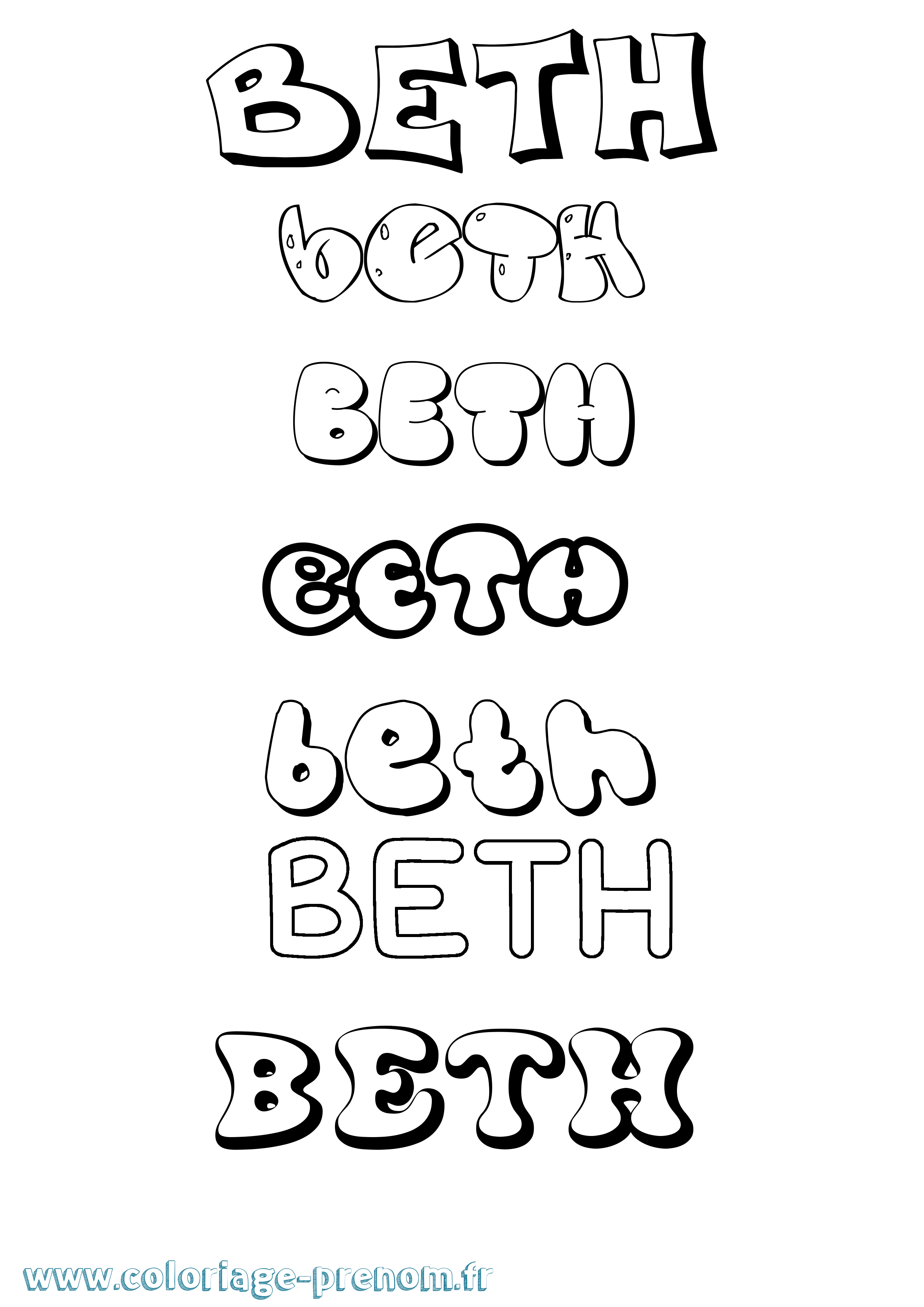 Coloriage prénom Beth Bubble