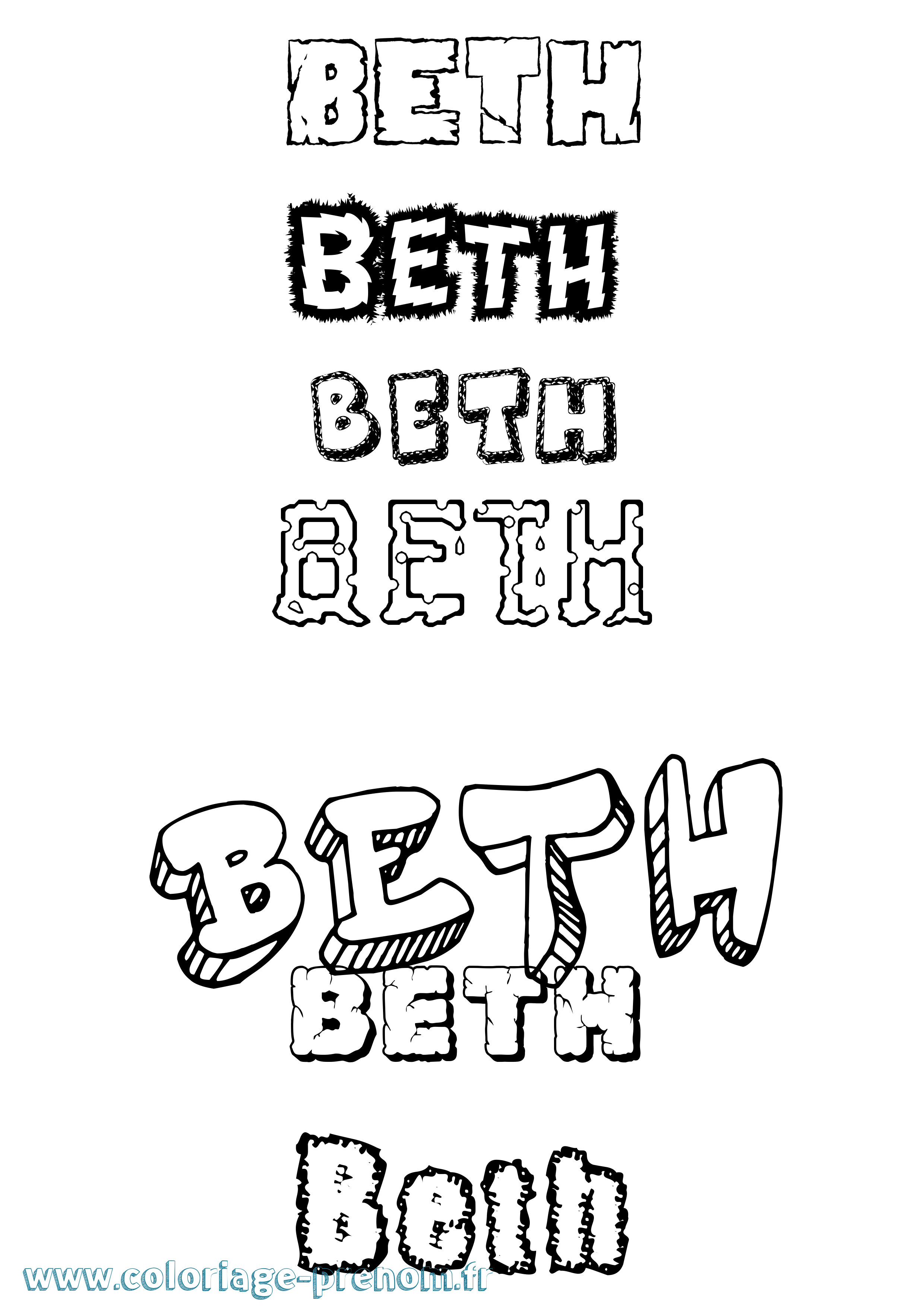 Coloriage prénom Beth Destructuré
