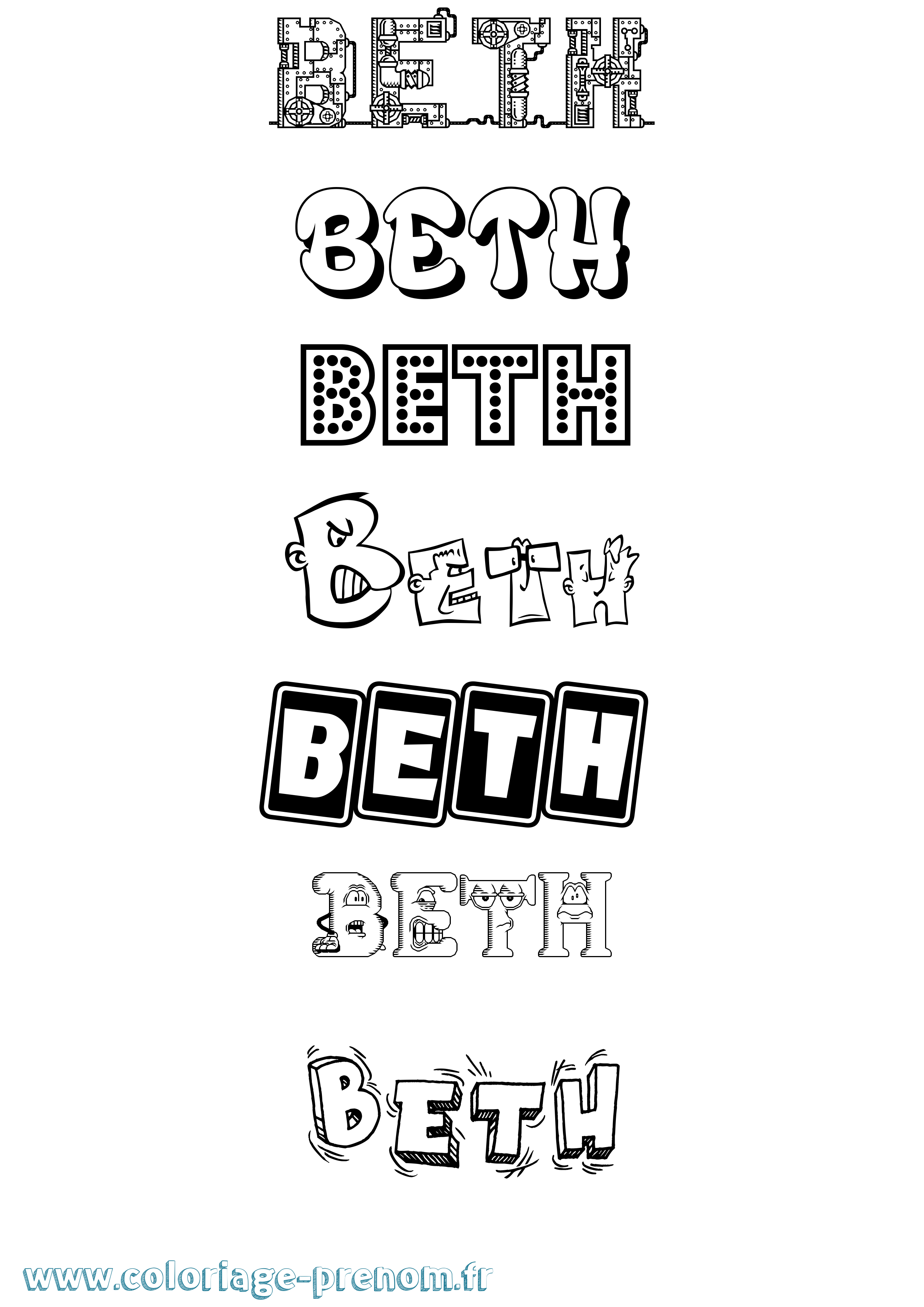 Coloriage prénom Beth Fun