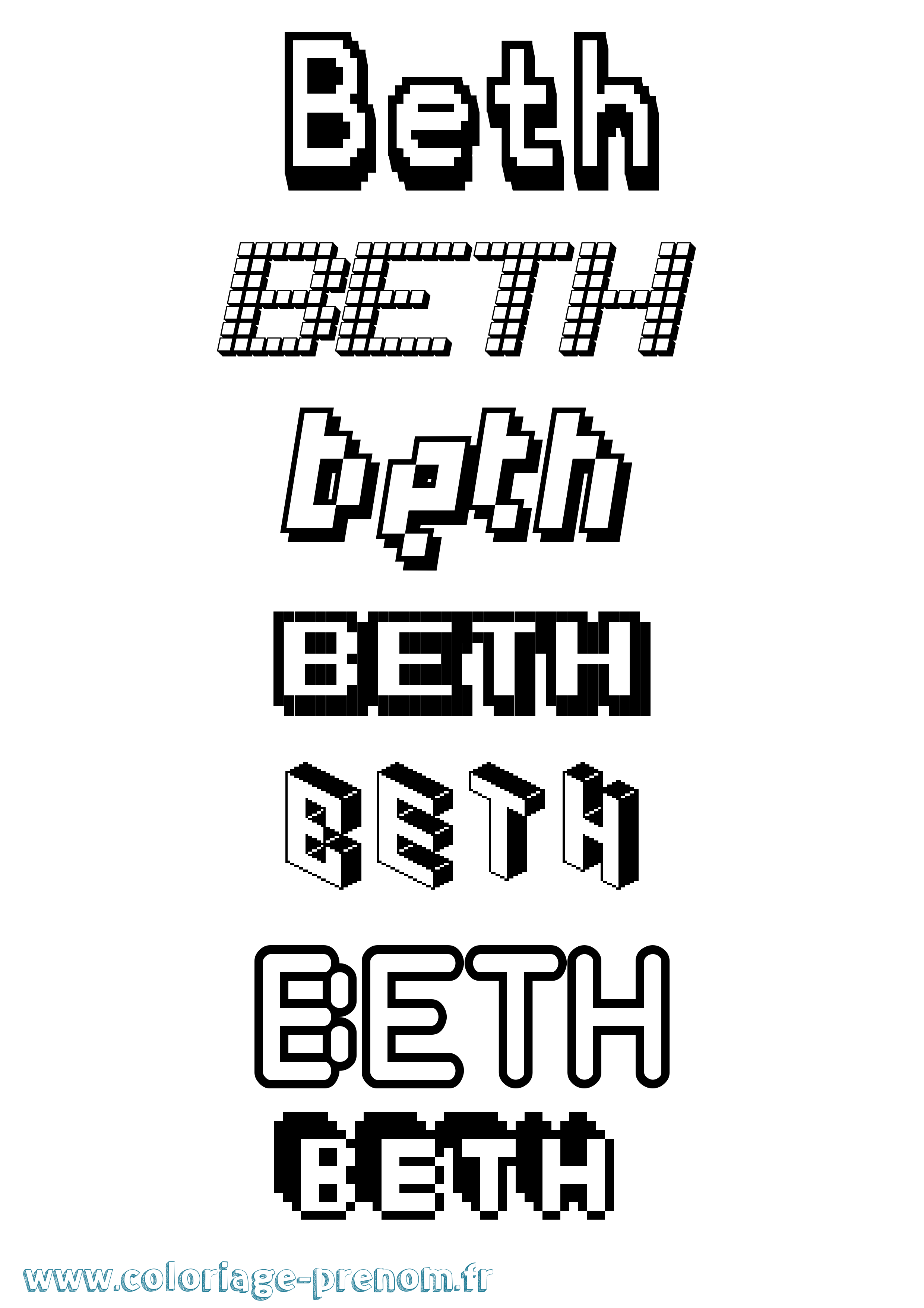 Coloriage prénom Beth Pixel