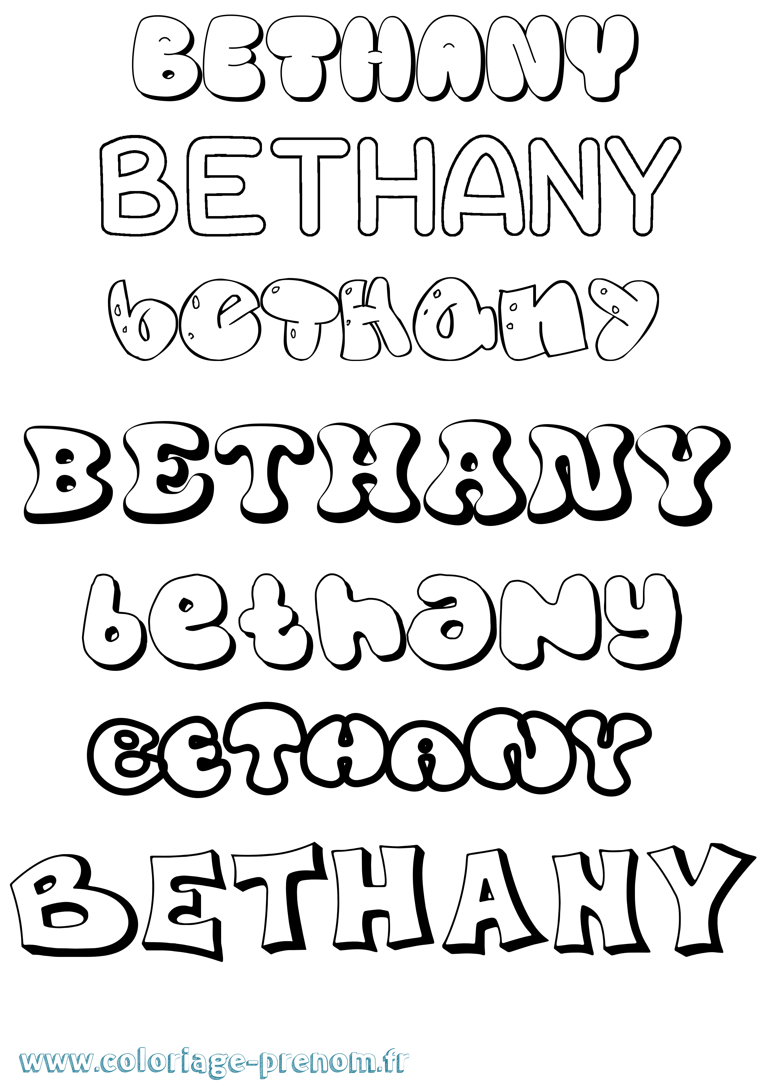 Coloriage prénom Bethany Bubble