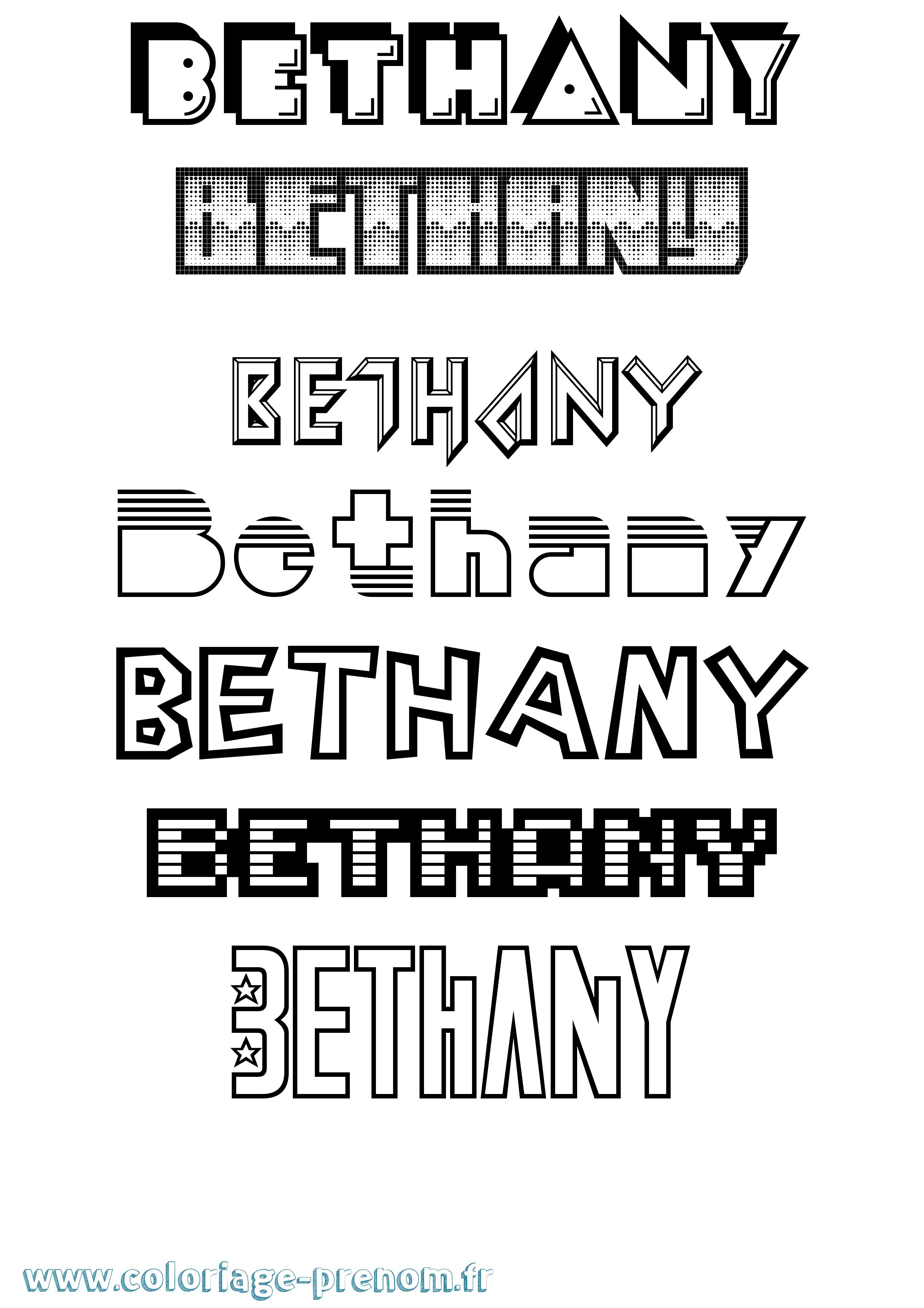 Coloriage prénom Bethany Jeux Vidéos