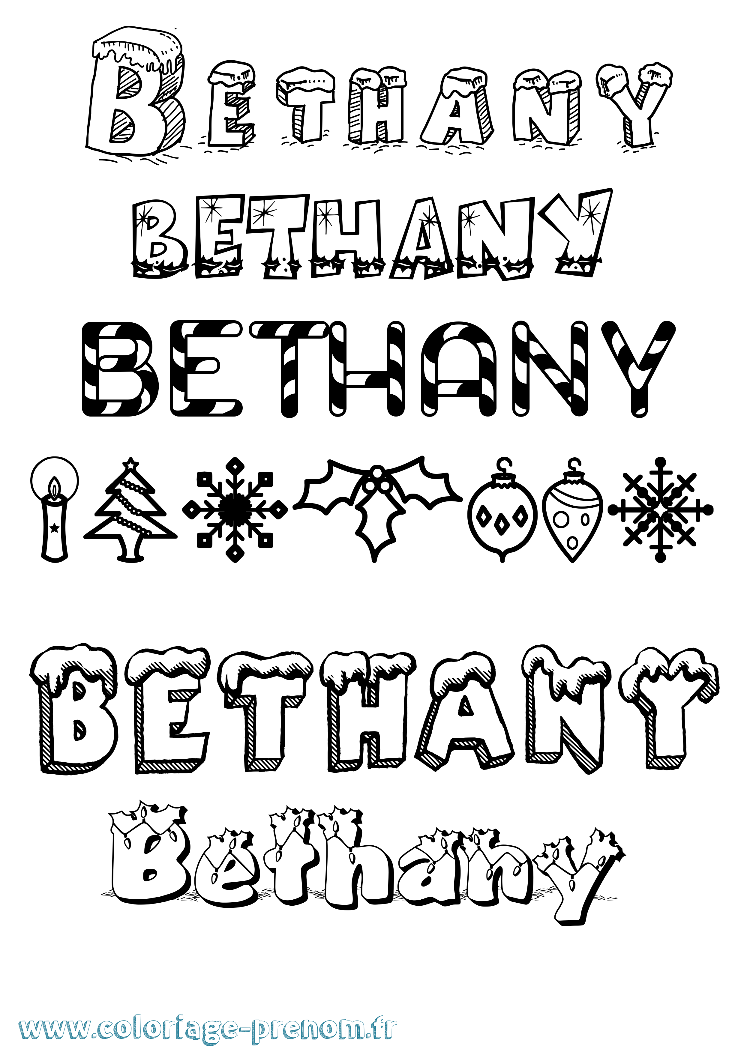Coloriage prénom Bethany Noël