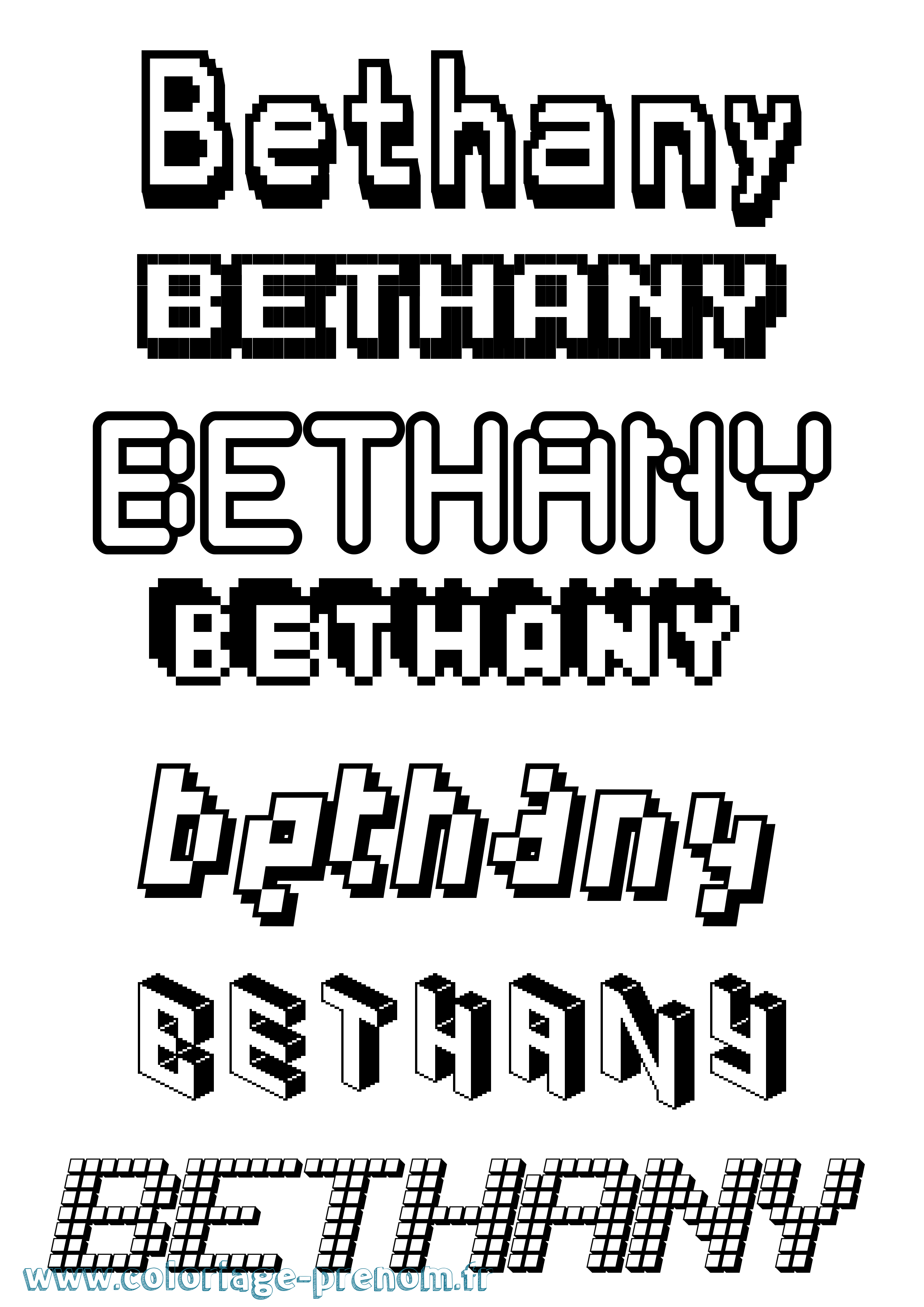 Coloriage prénom Bethany Pixel