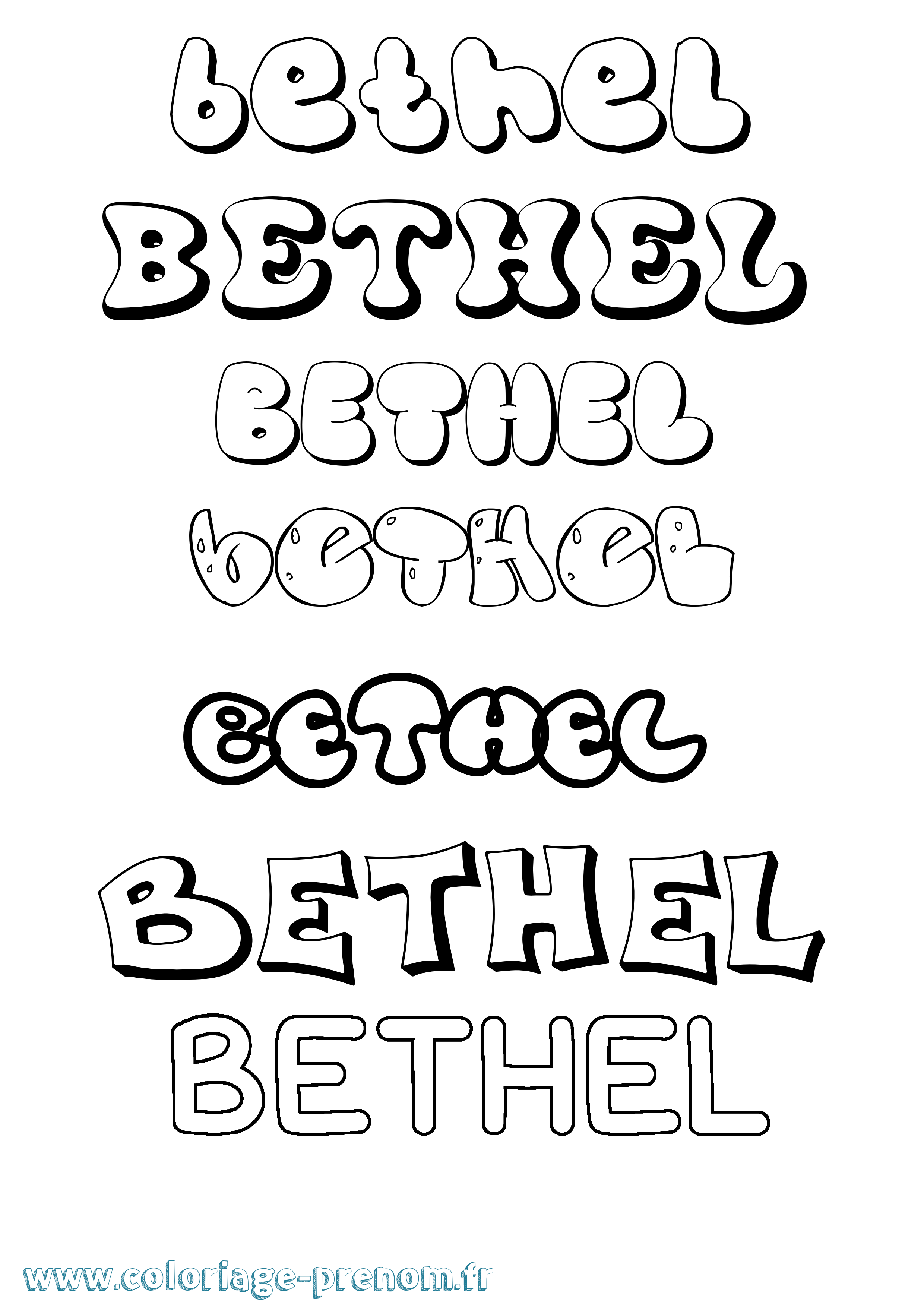 Coloriage prénom Bethel Bubble