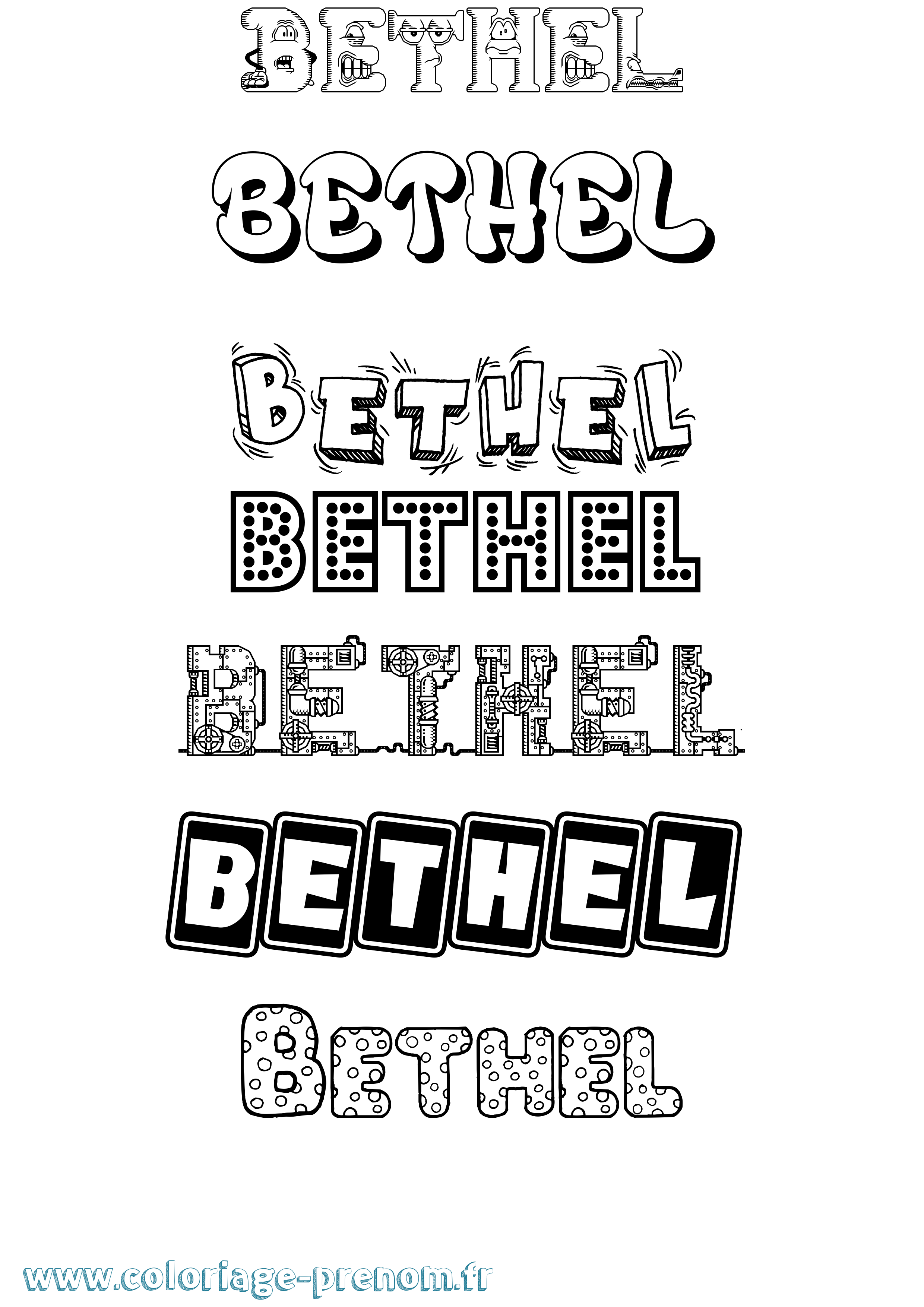 Coloriage prénom Bethel Fun