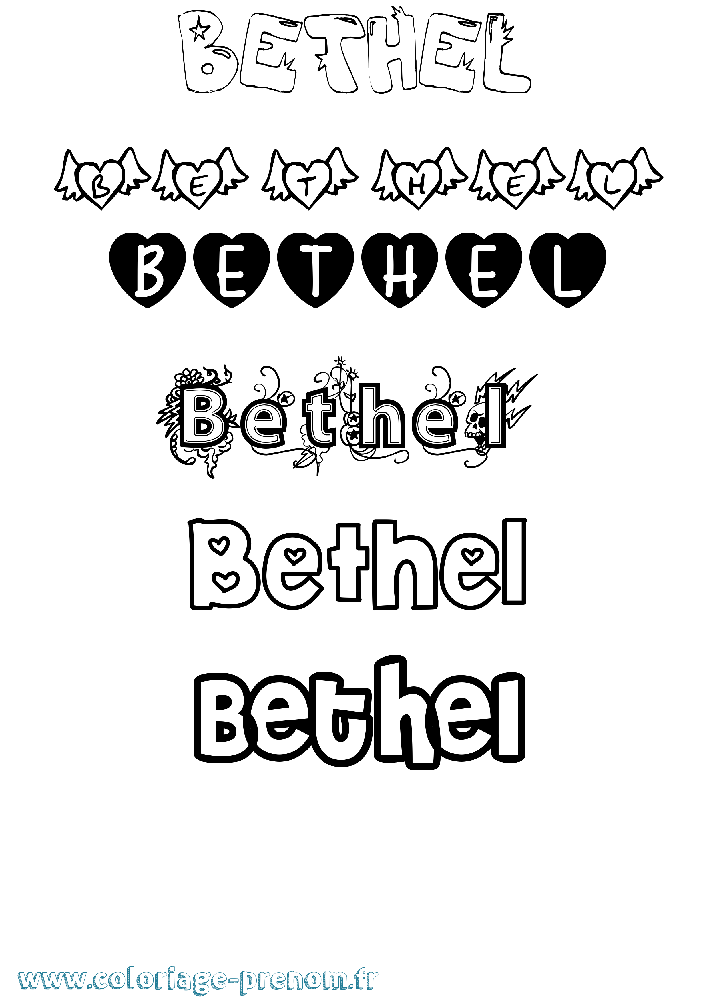 Coloriage prénom Bethel Girly