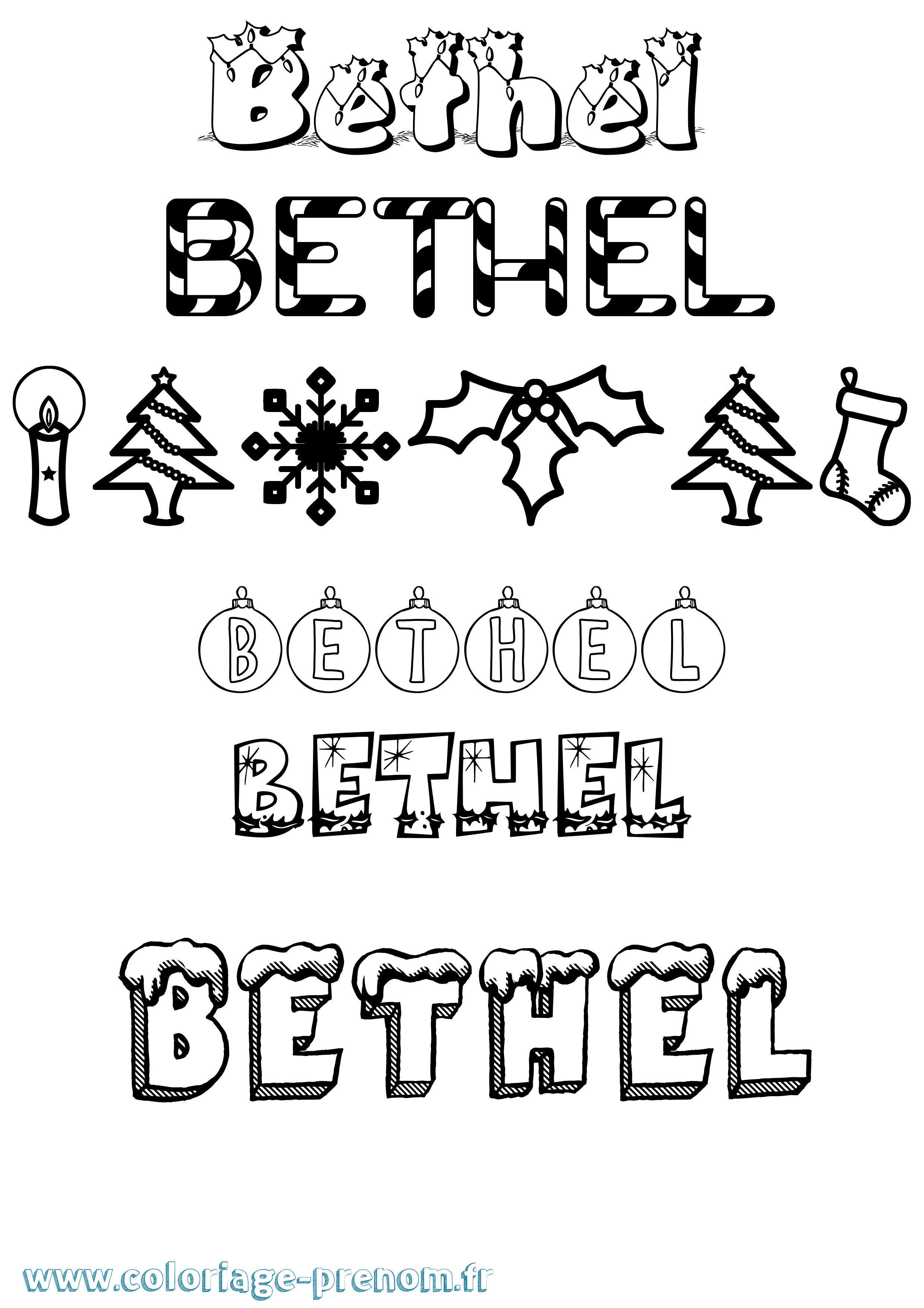 Coloriage prénom Bethel Noël