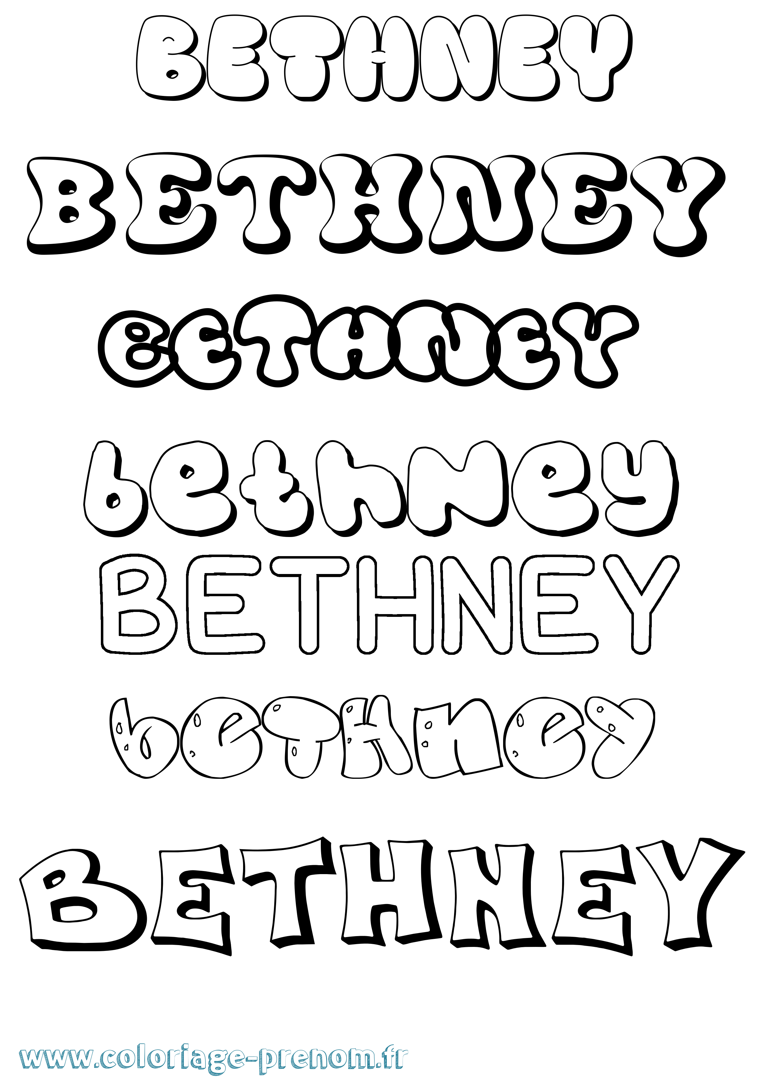 Coloriage prénom Bethney Bubble