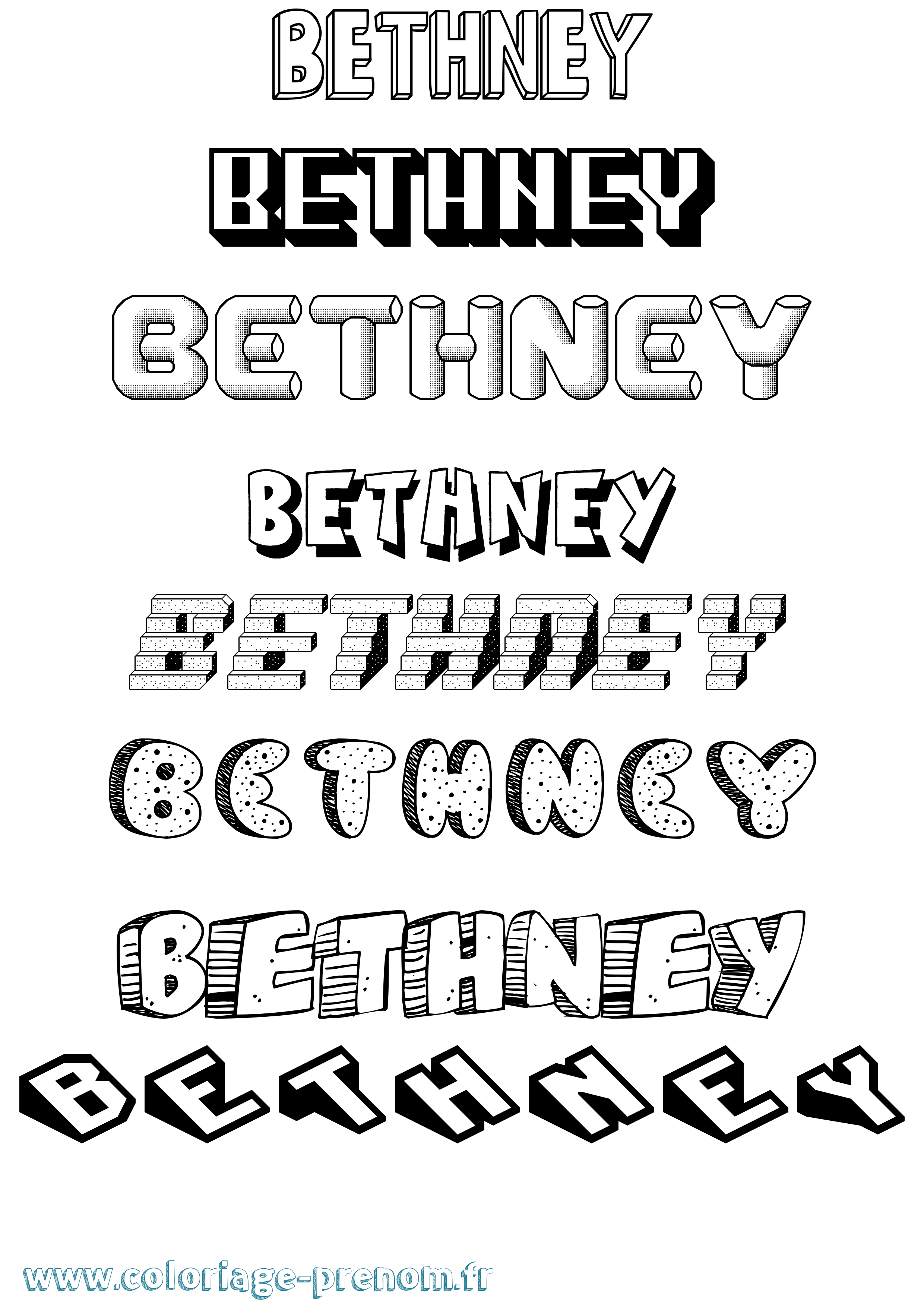Coloriage prénom Bethney Effet 3D