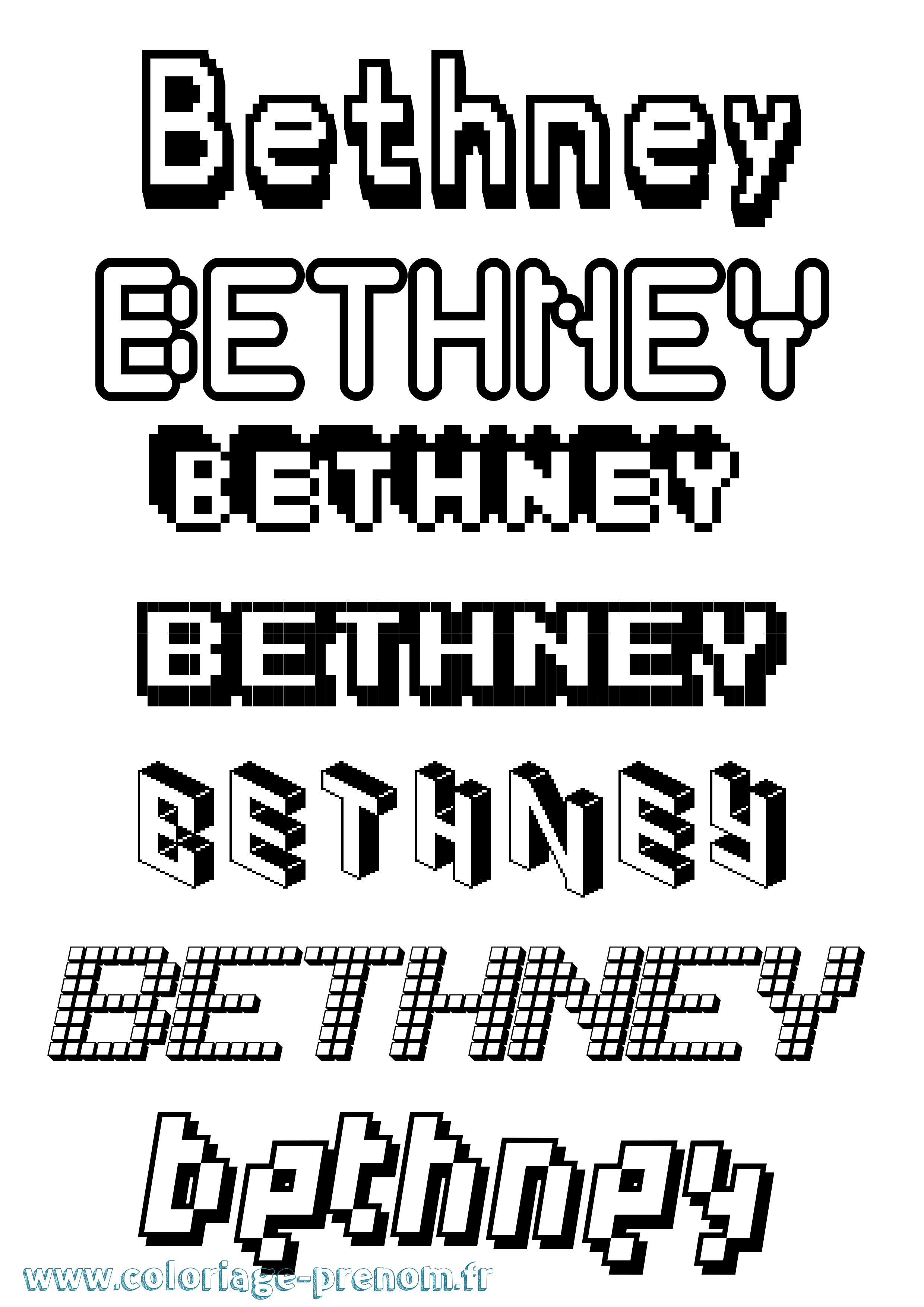Coloriage prénom Bethney Pixel