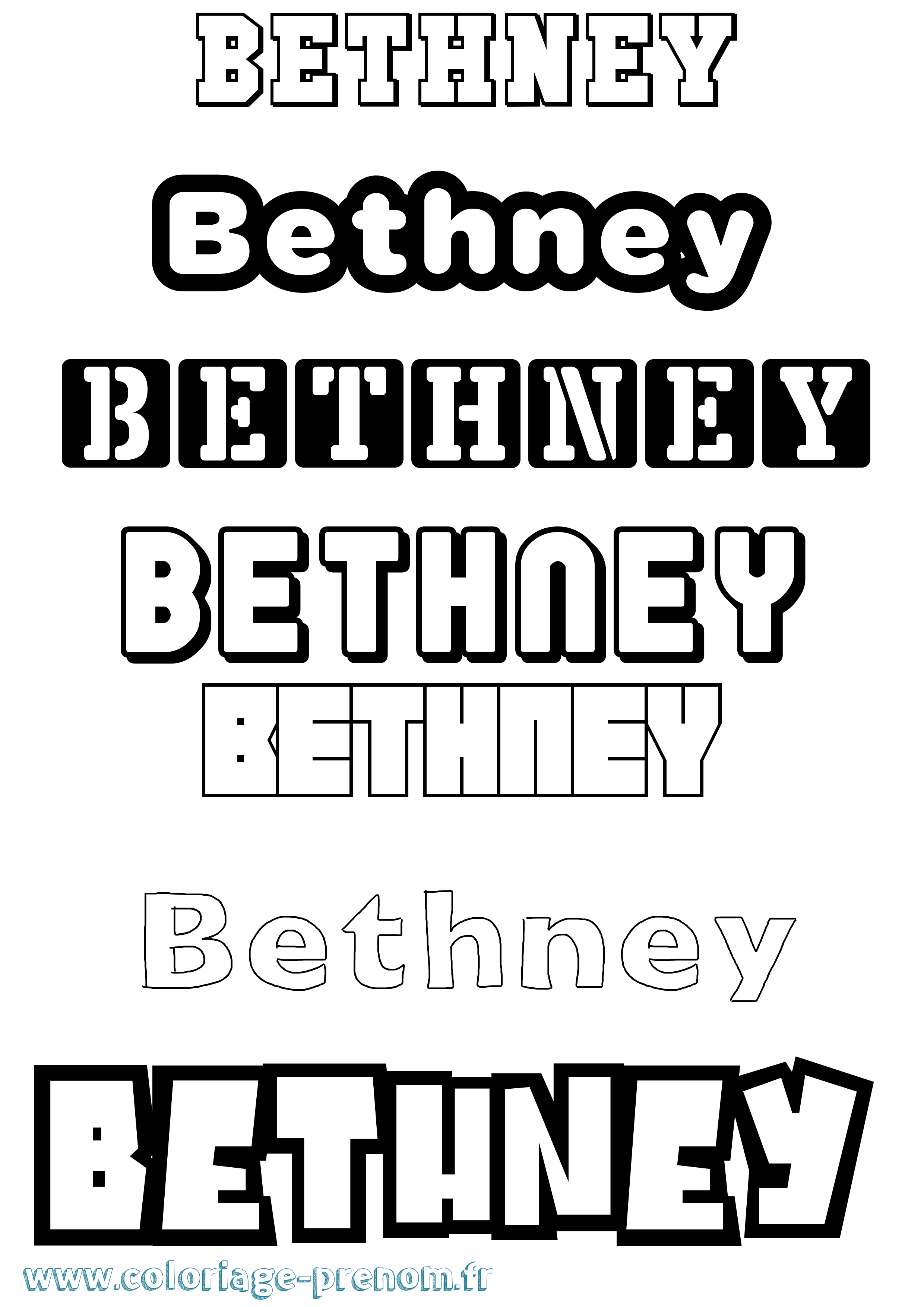 Coloriage prénom Bethney Simple