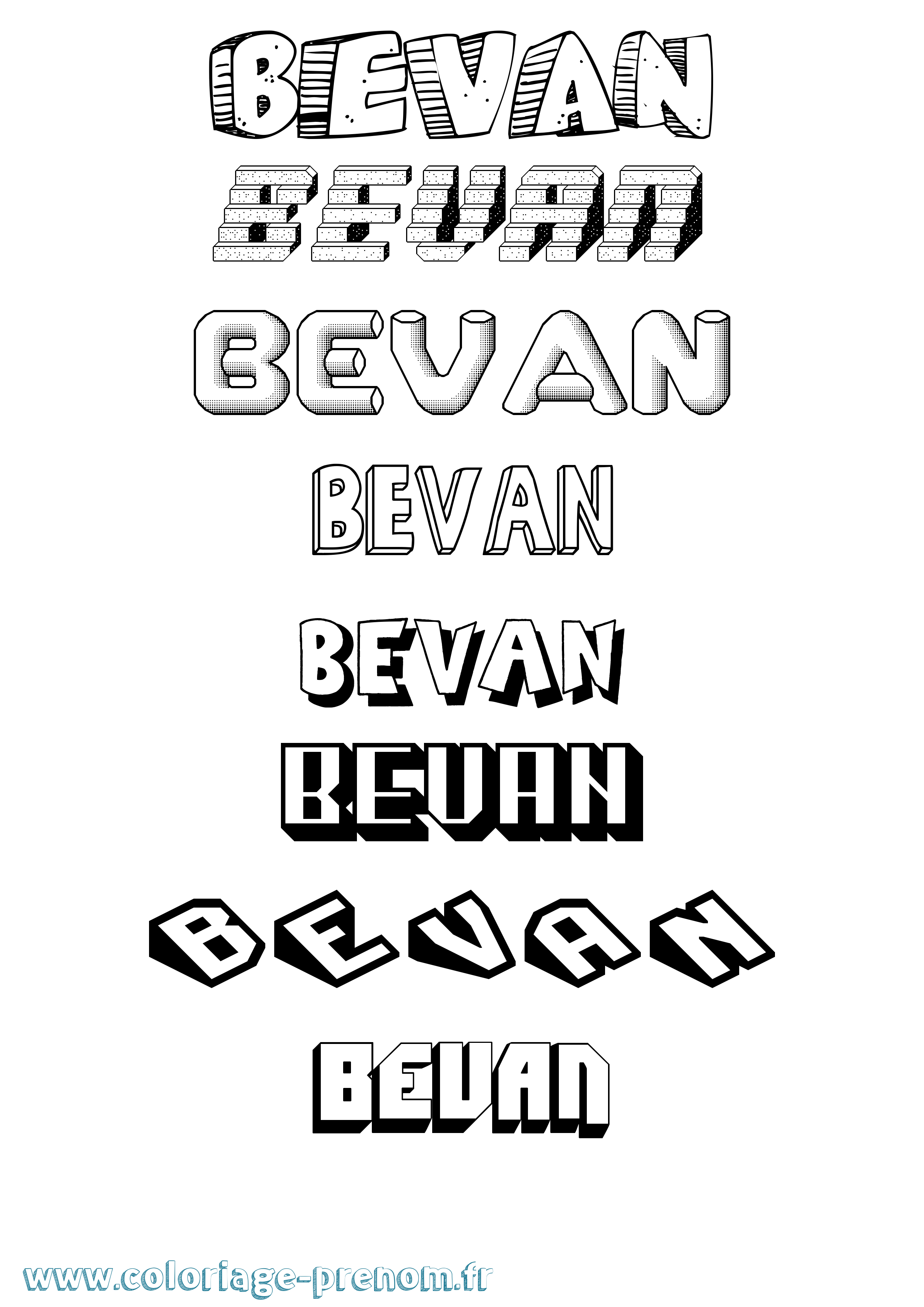 Coloriage prénom Bevan Effet 3D