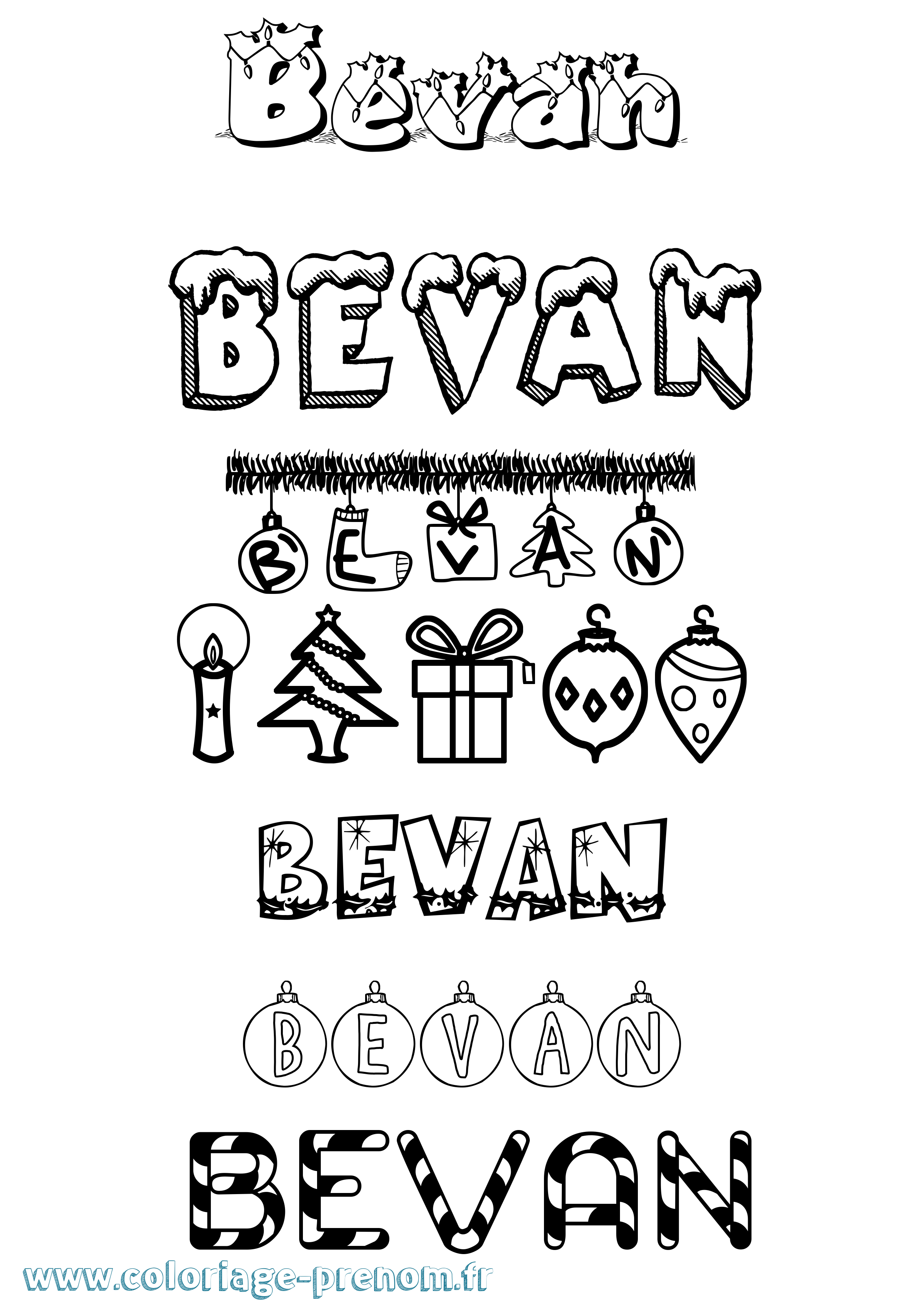 Coloriage prénom Bevan Noël