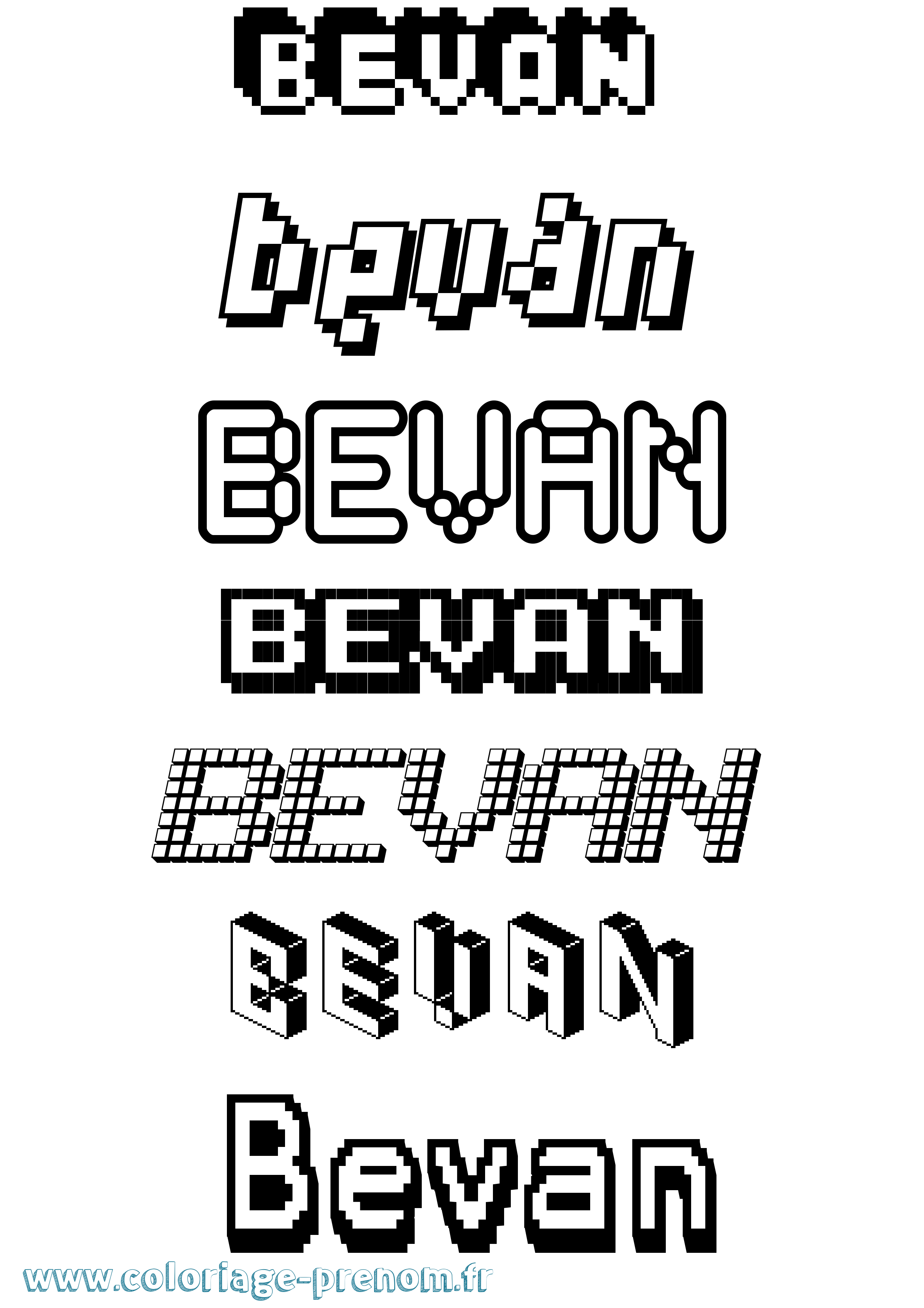 Coloriage prénom Bevan Pixel