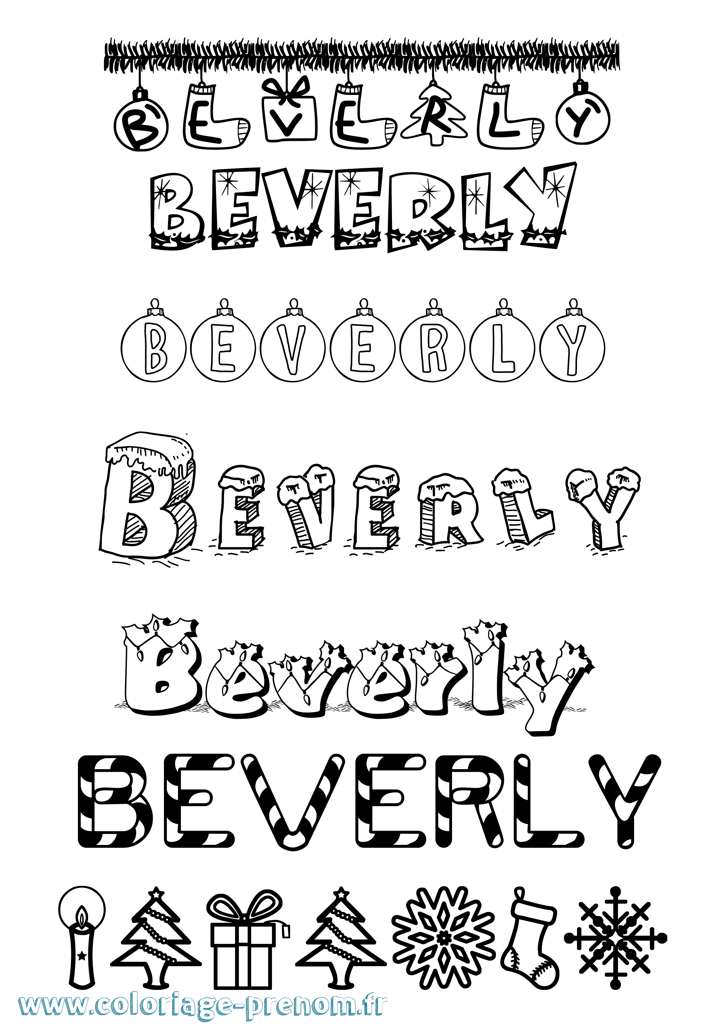 Coloriage prénom Beverly Noël