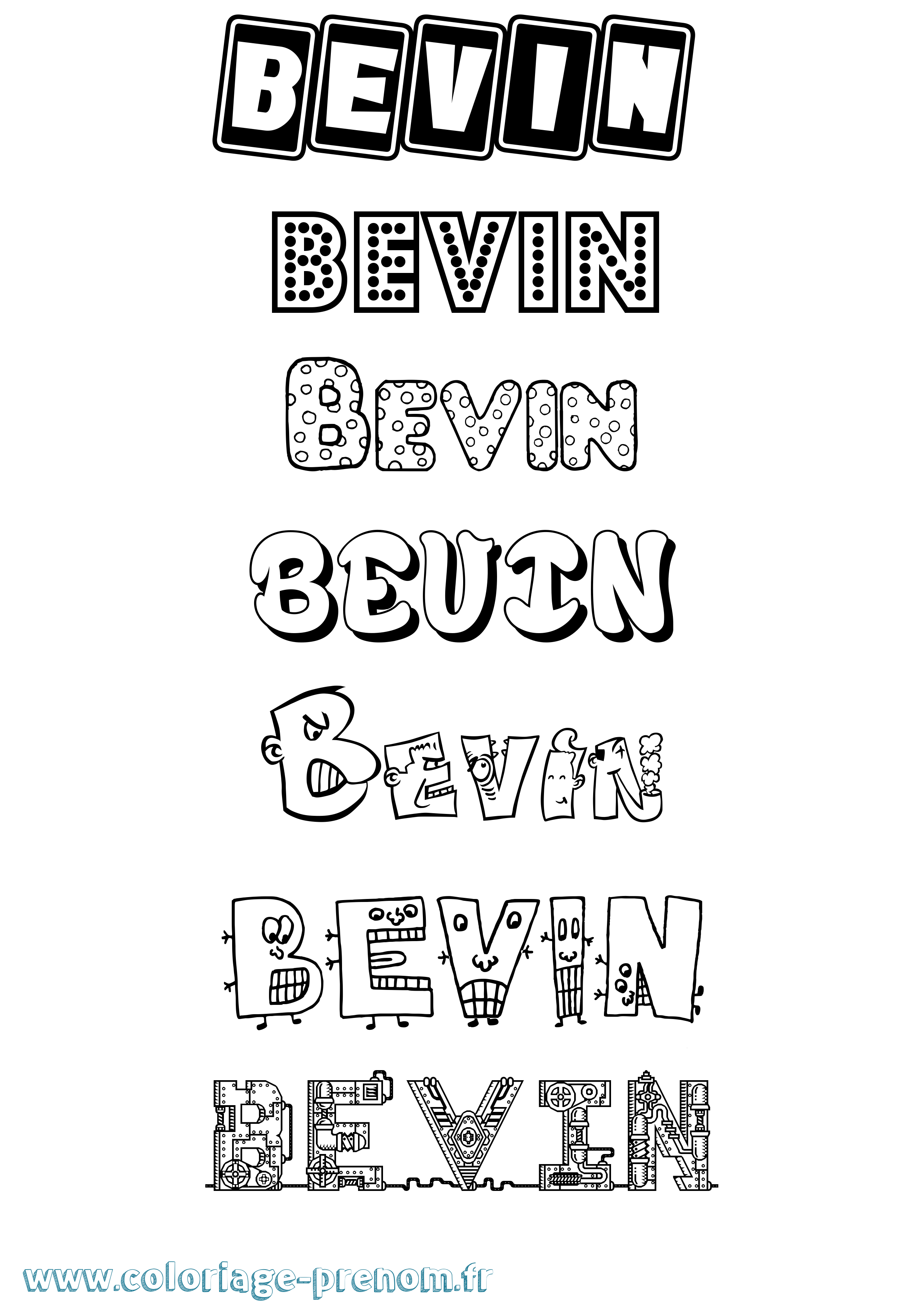 Coloriage prénom Bevin Fun