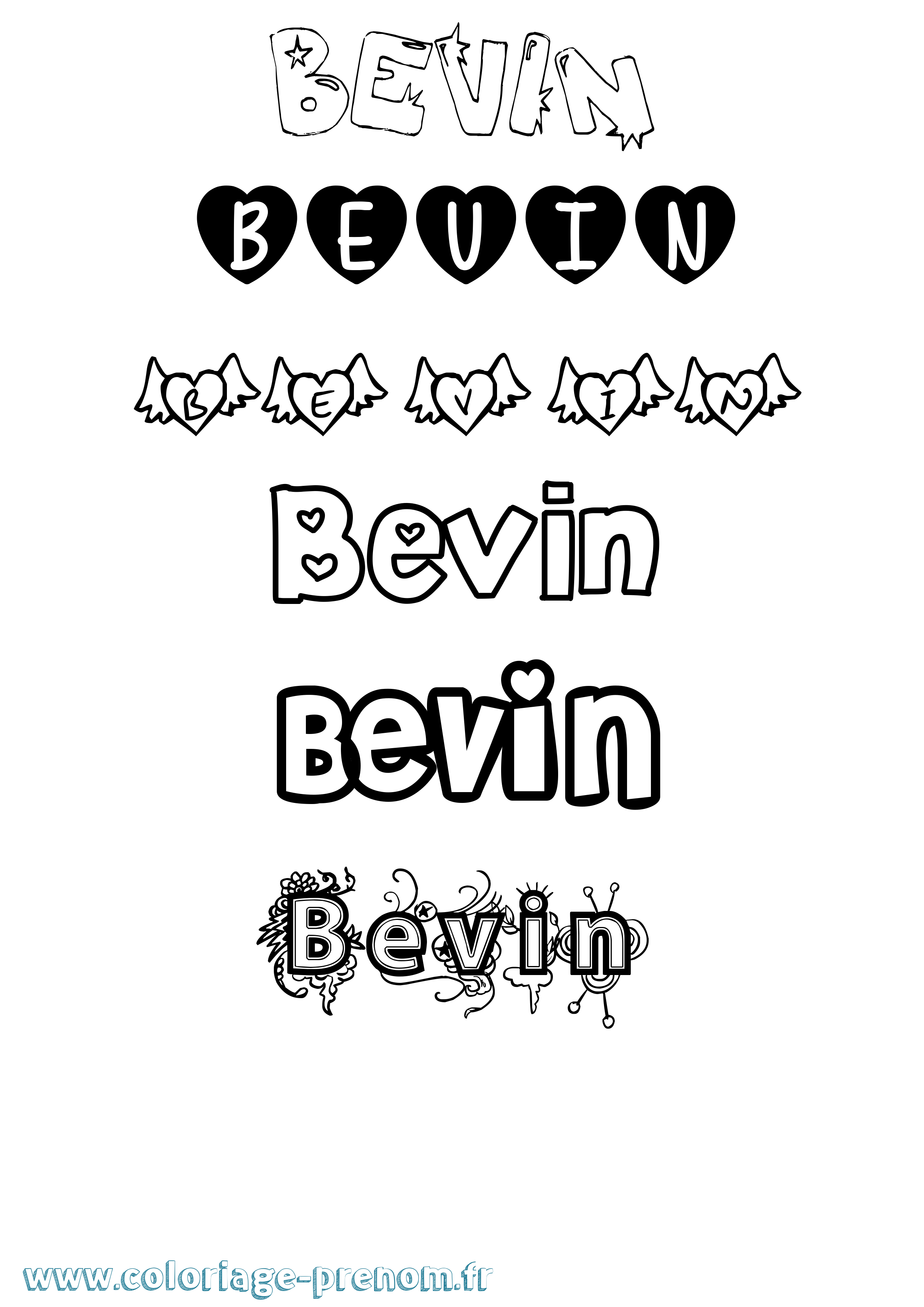 Coloriage Bevin Girly Coloriage prénom Bevin Girly