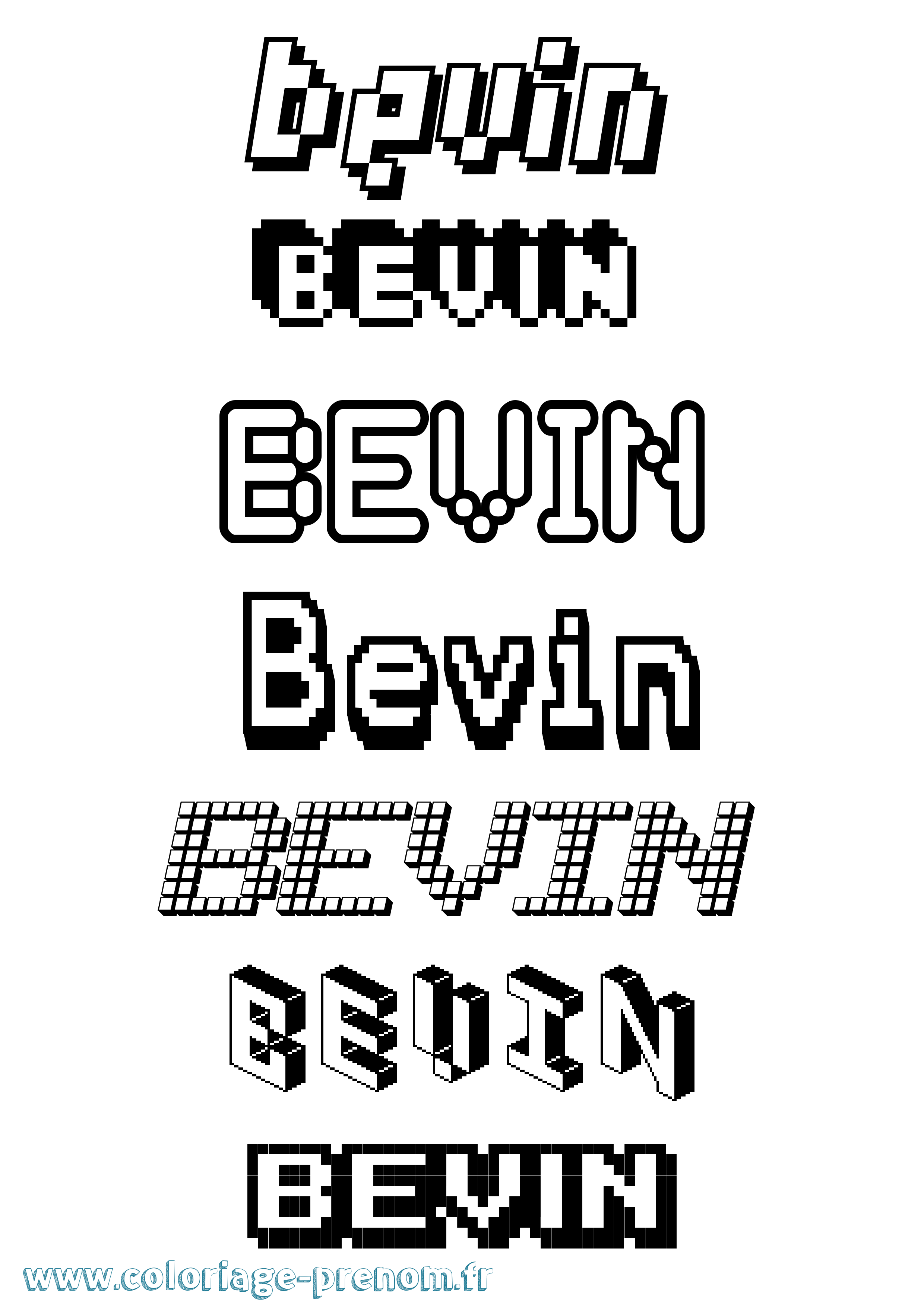 Coloriage prénom Bevin Pixel