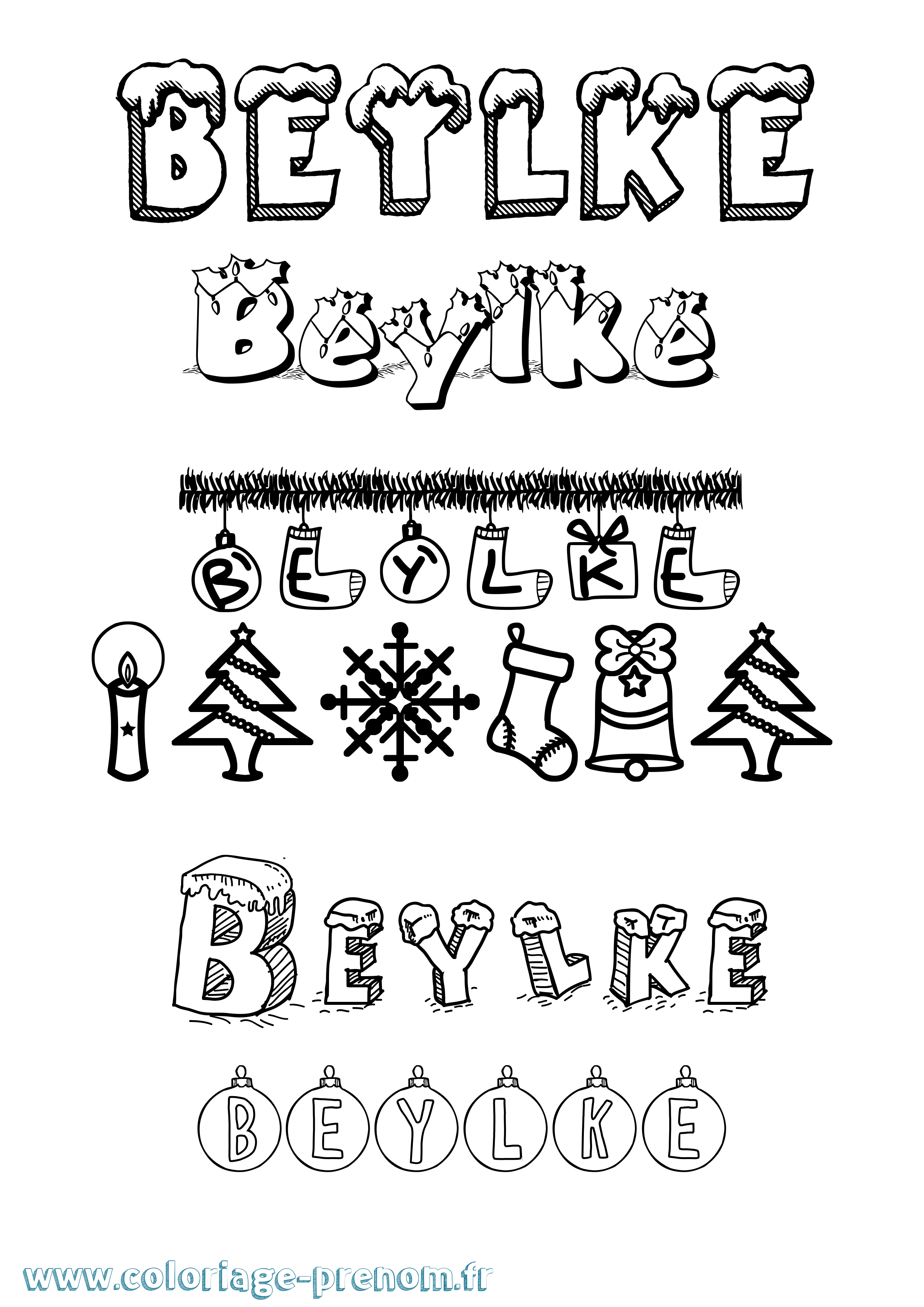 Coloriage prénom Beylke Noël