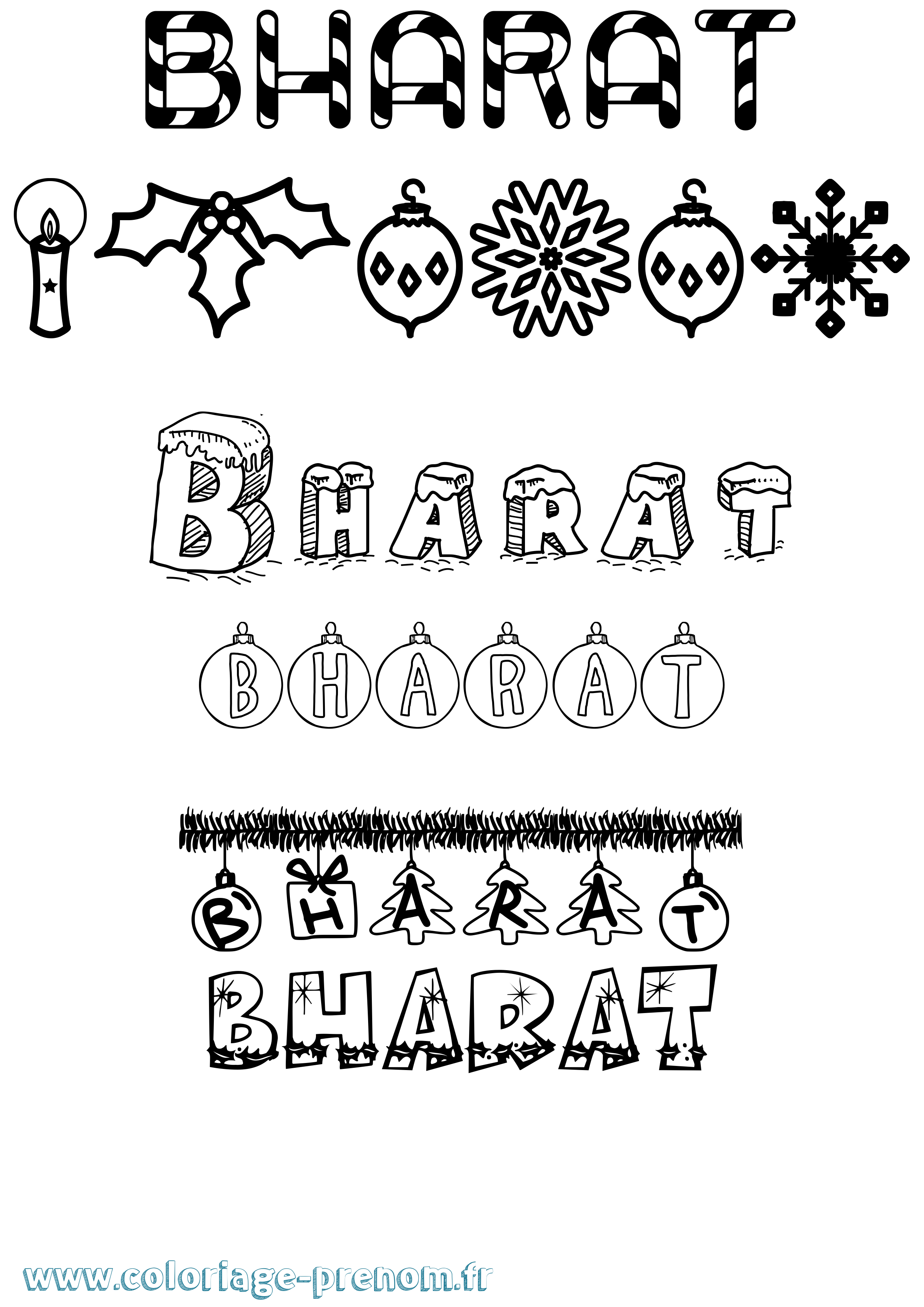 Coloriage prénom Bharat Noël