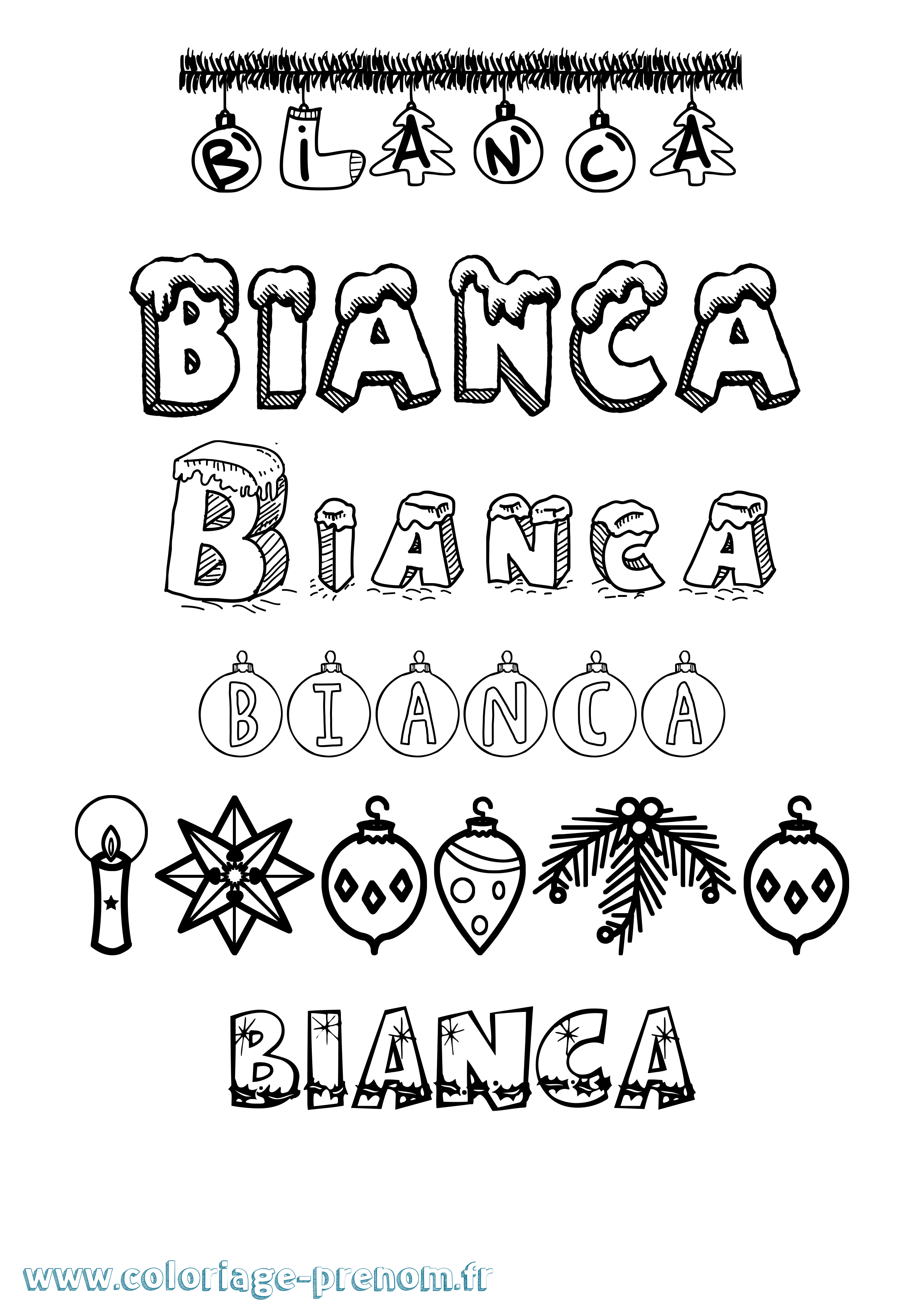 Coloriage prénom Bianca Noël