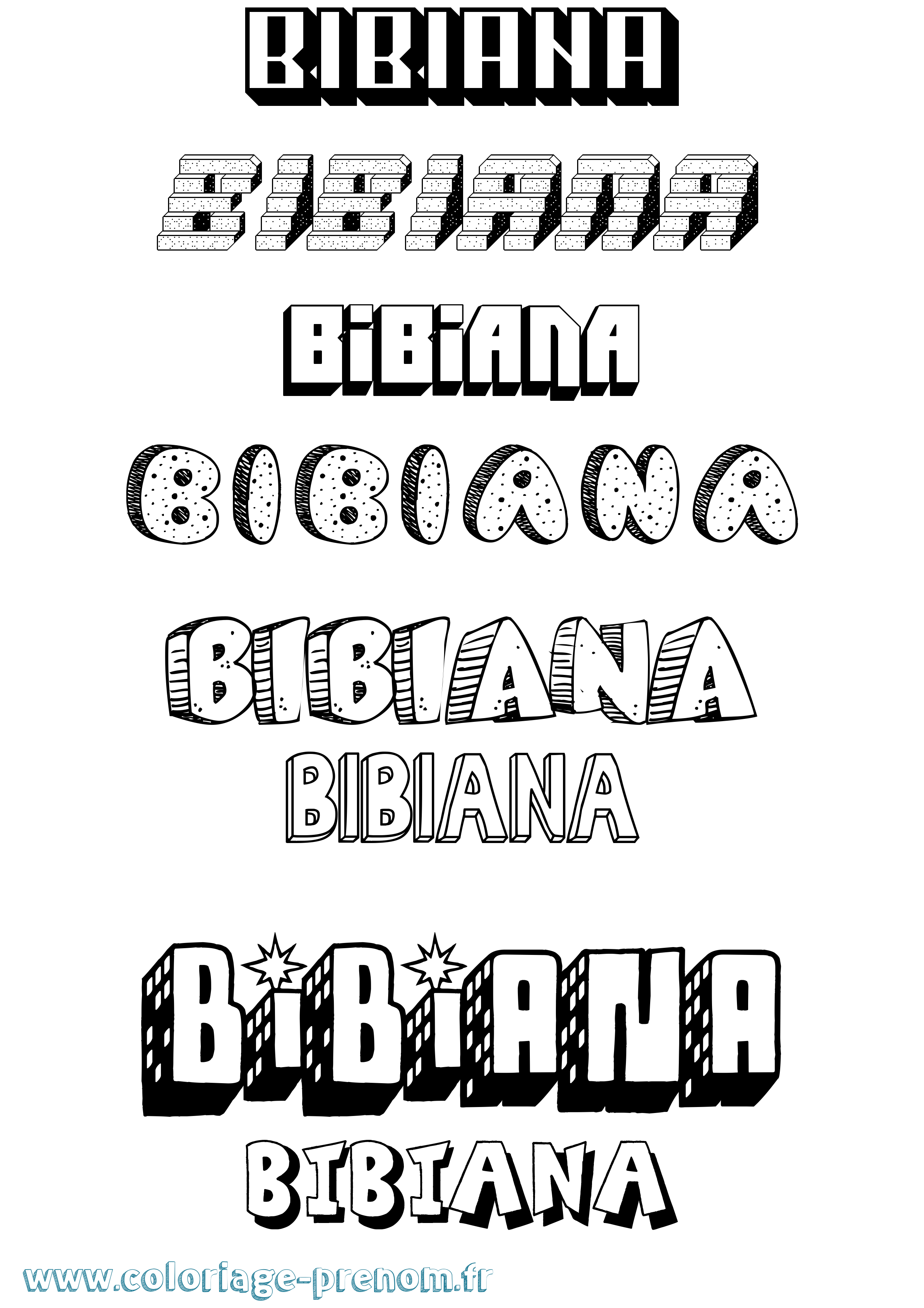 Coloriage prénom Bibiana Effet 3D