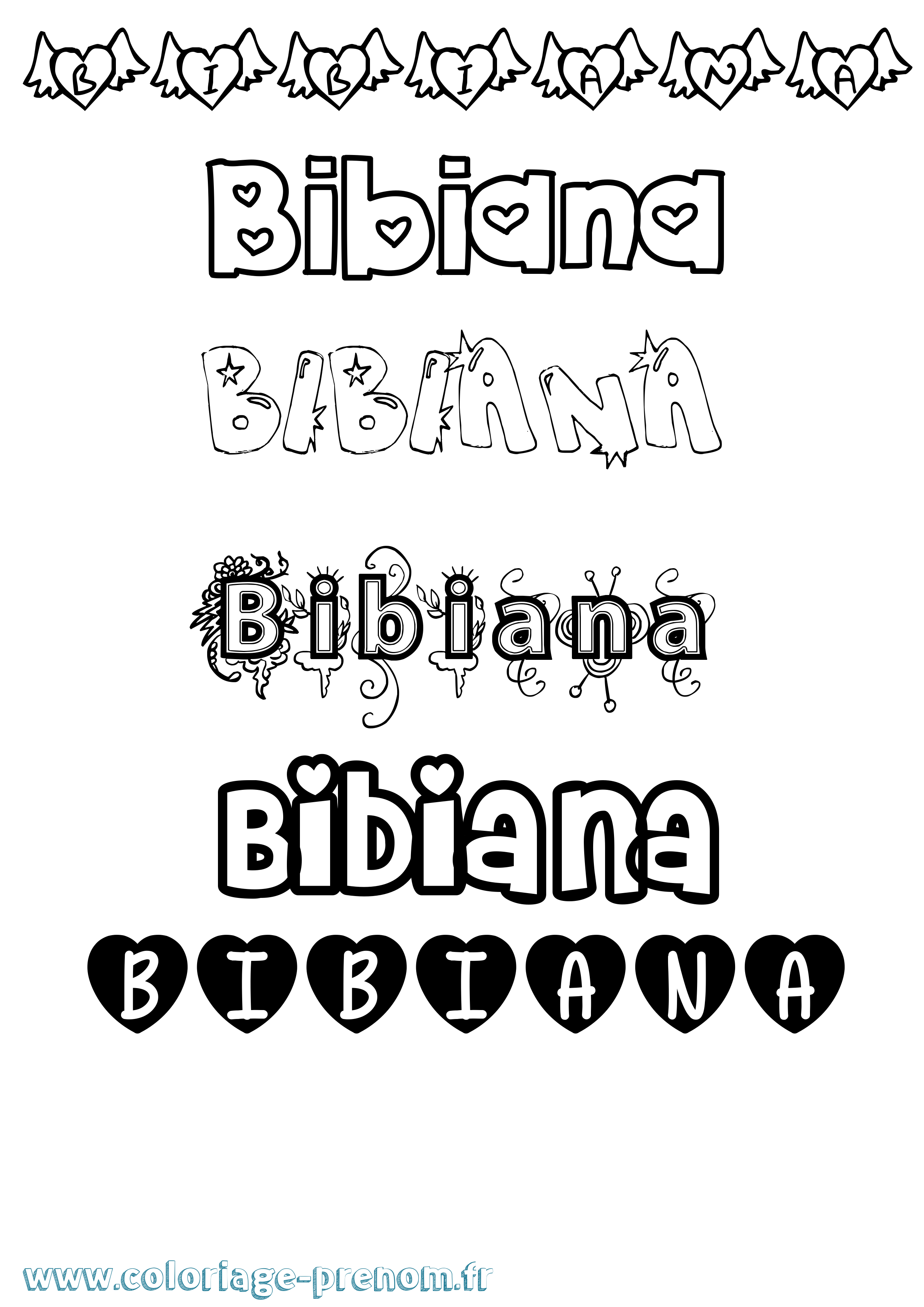 Coloriage prénom Bibiana Girly