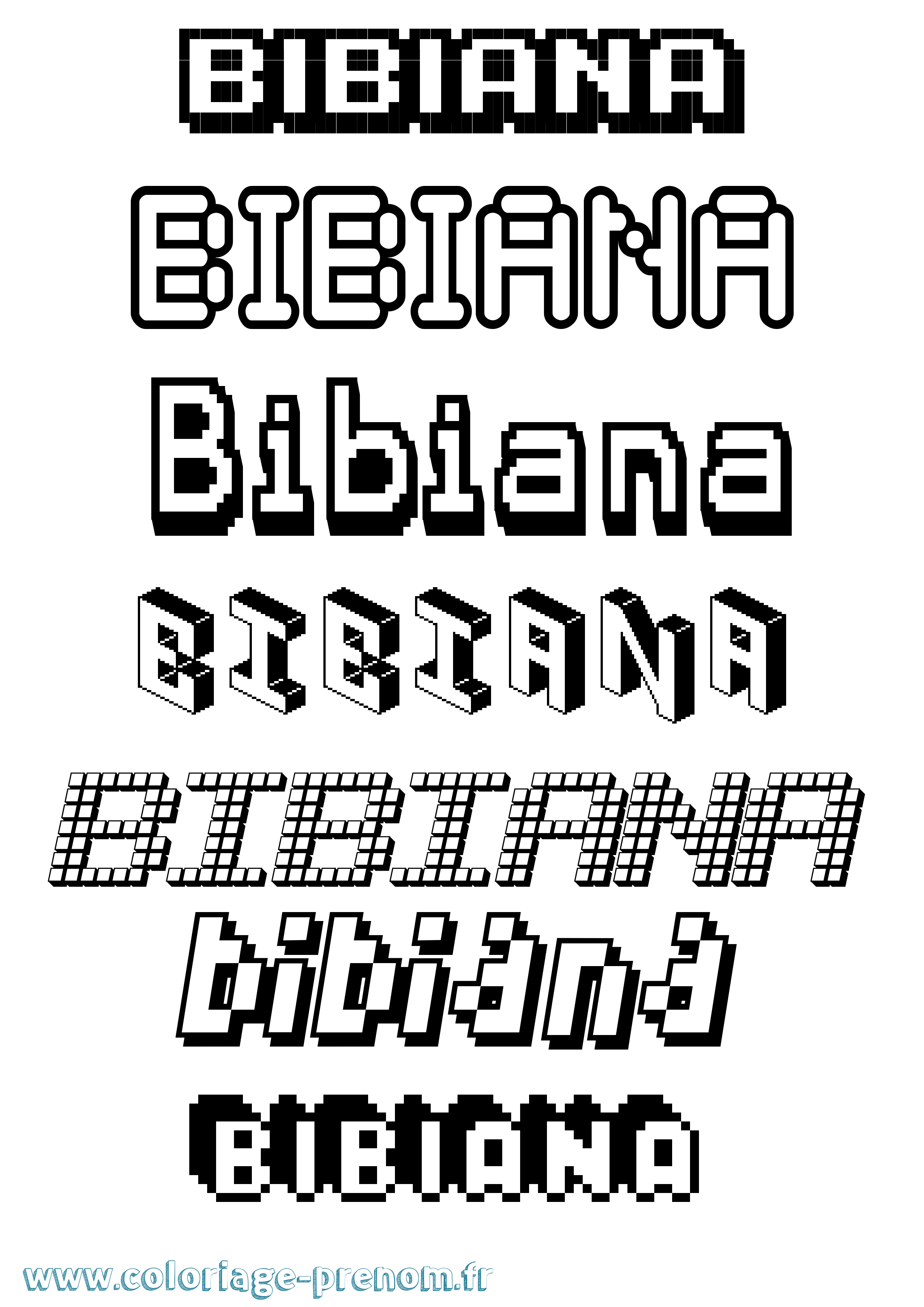 Coloriage prénom Bibiana Pixel