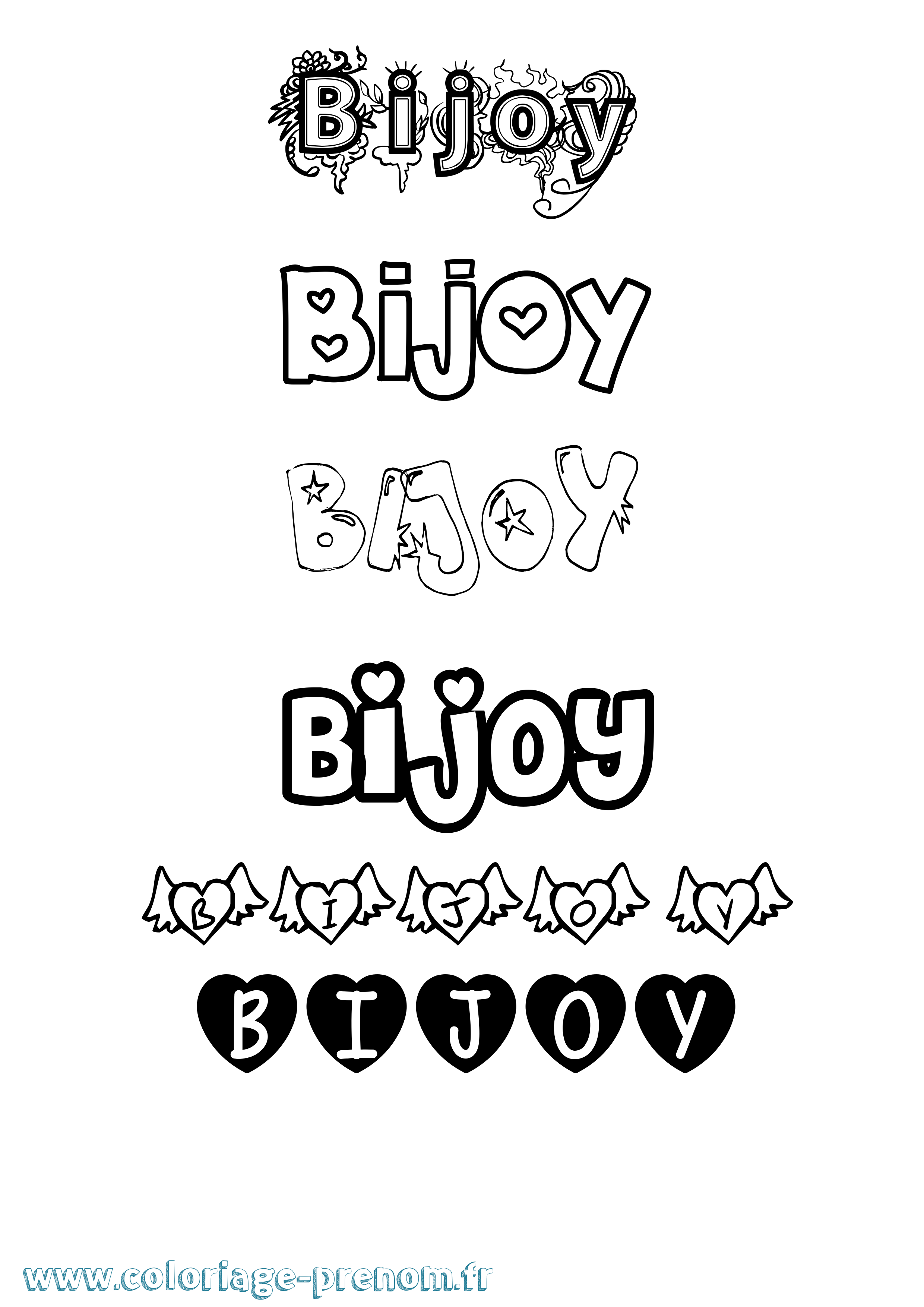 Coloriage prénom Bijoy Girly