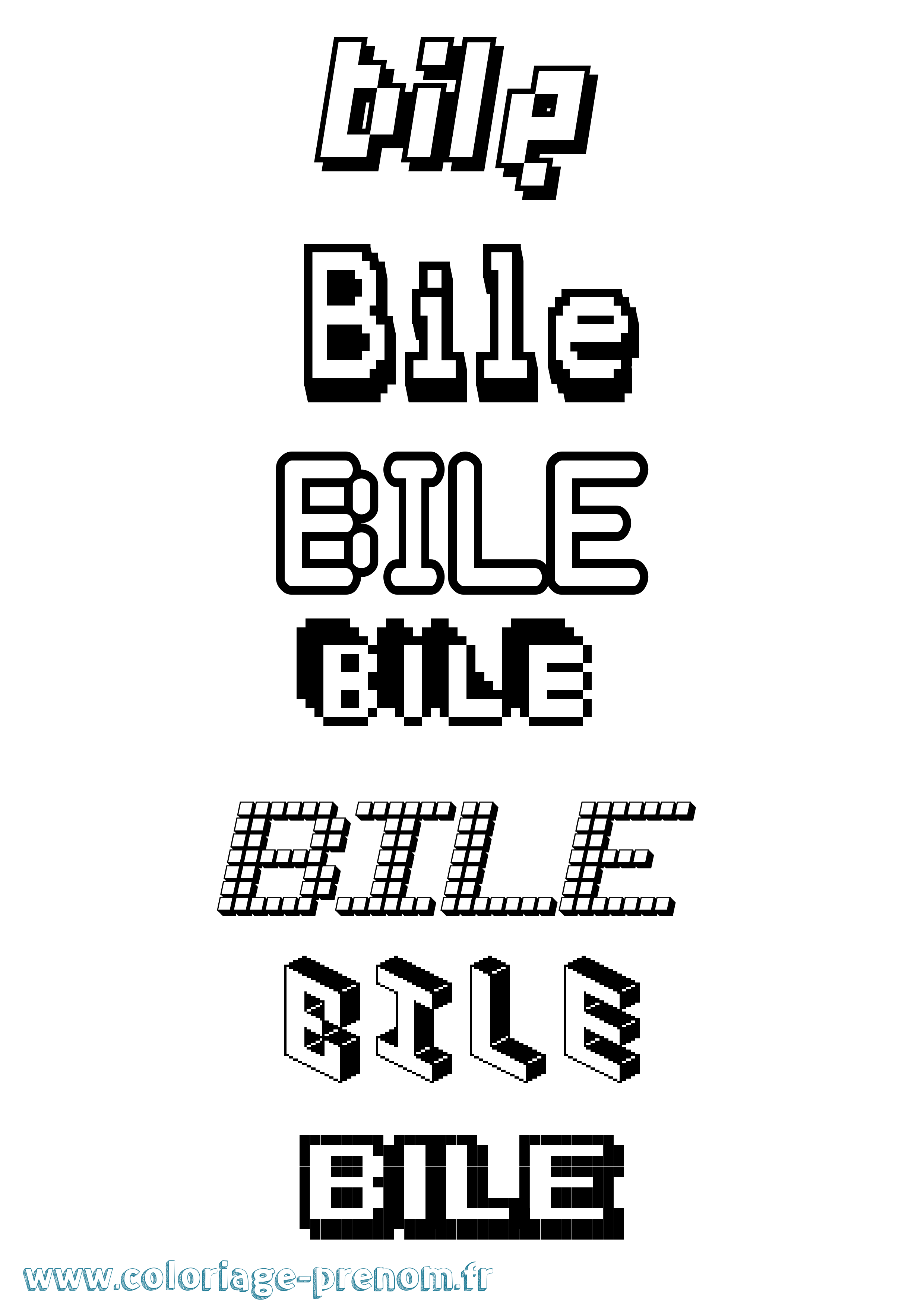 Coloriage prénom Bile Pixel