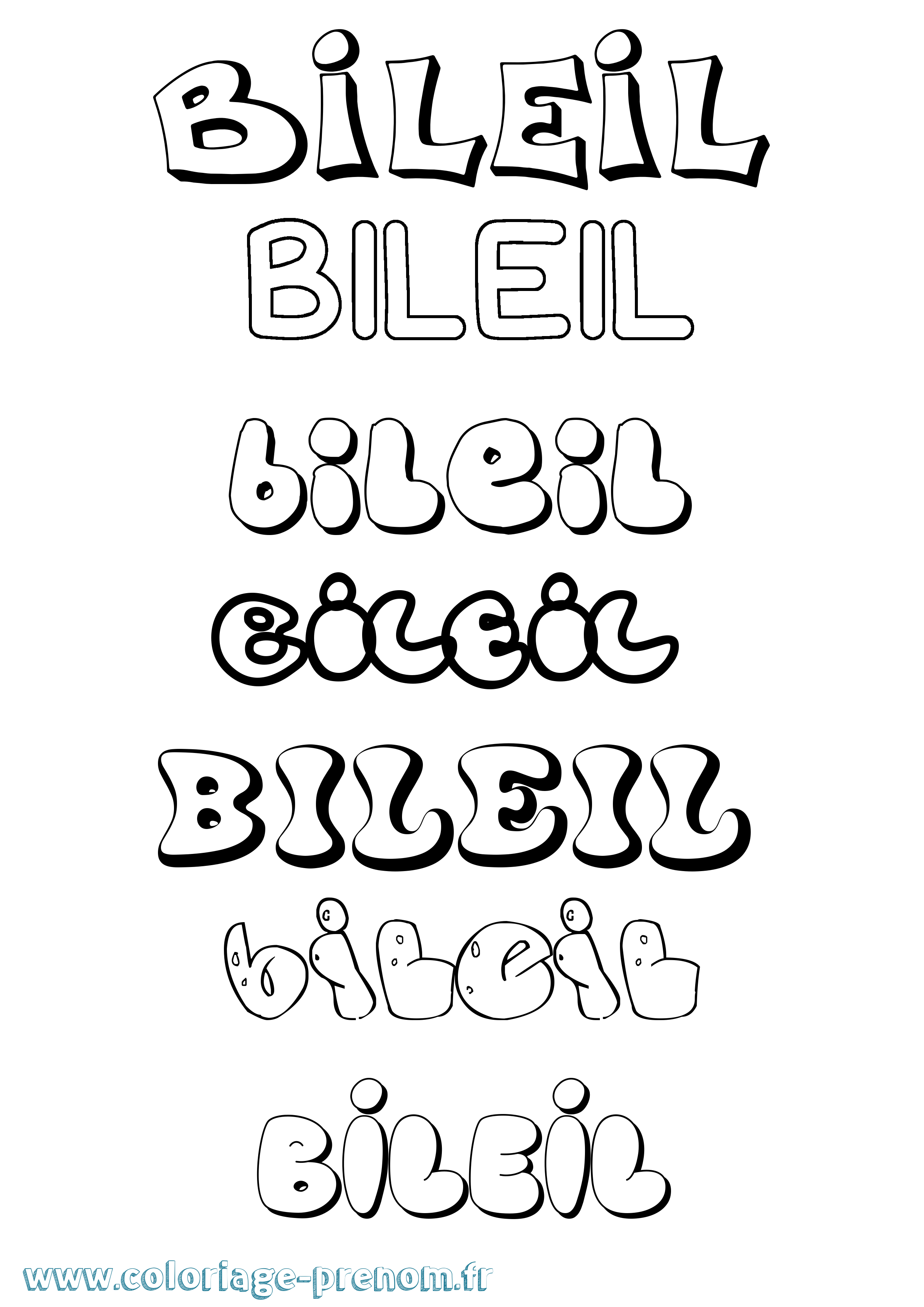Coloriage prénom Bileil Bubble