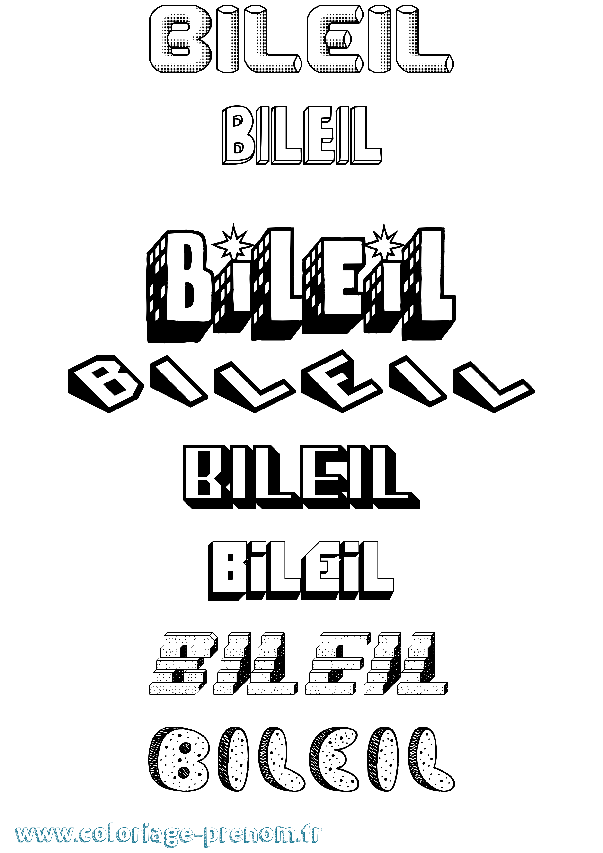 Coloriage prénom Bileil Effet 3D