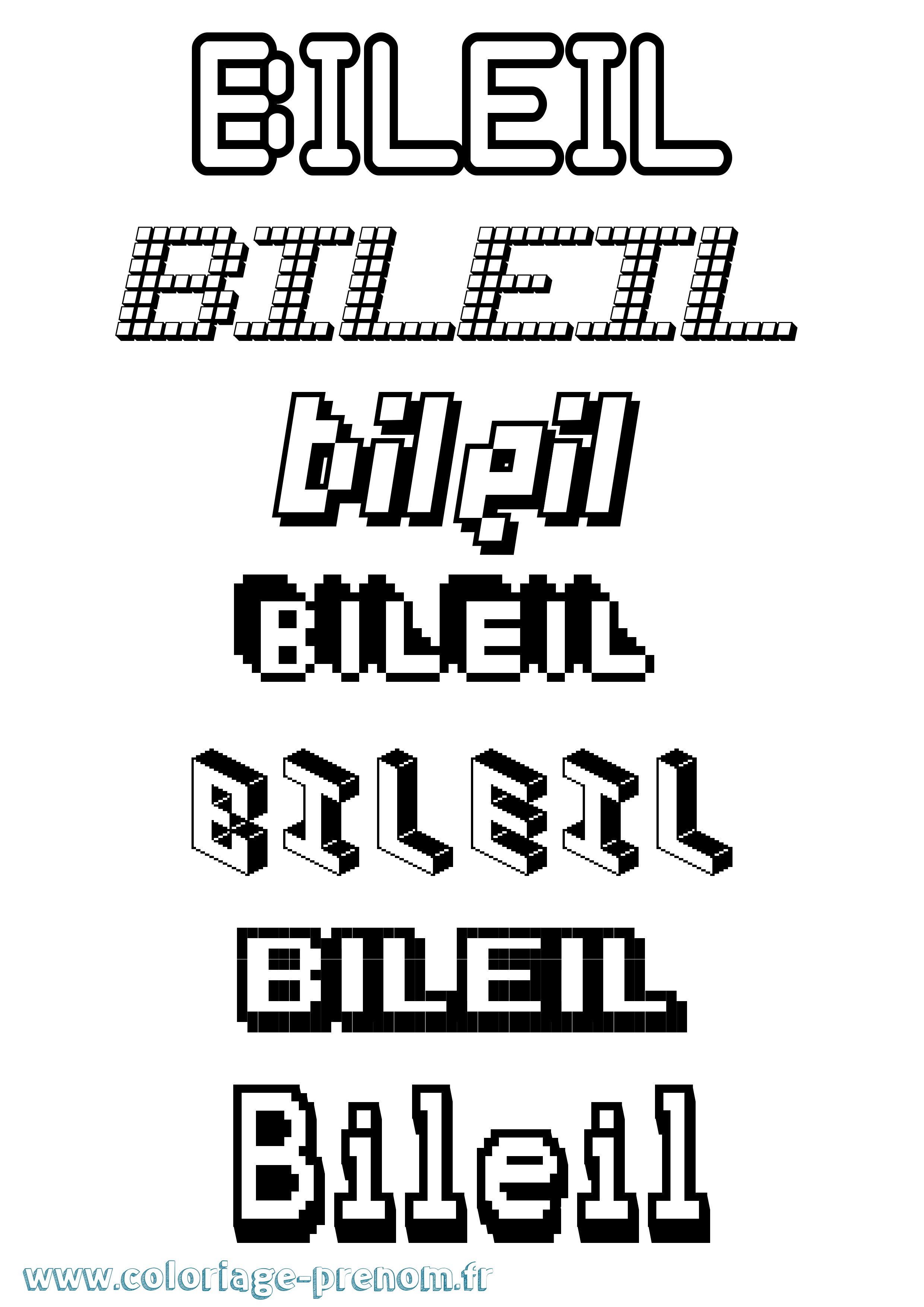 Coloriage prénom Bileil Pixel