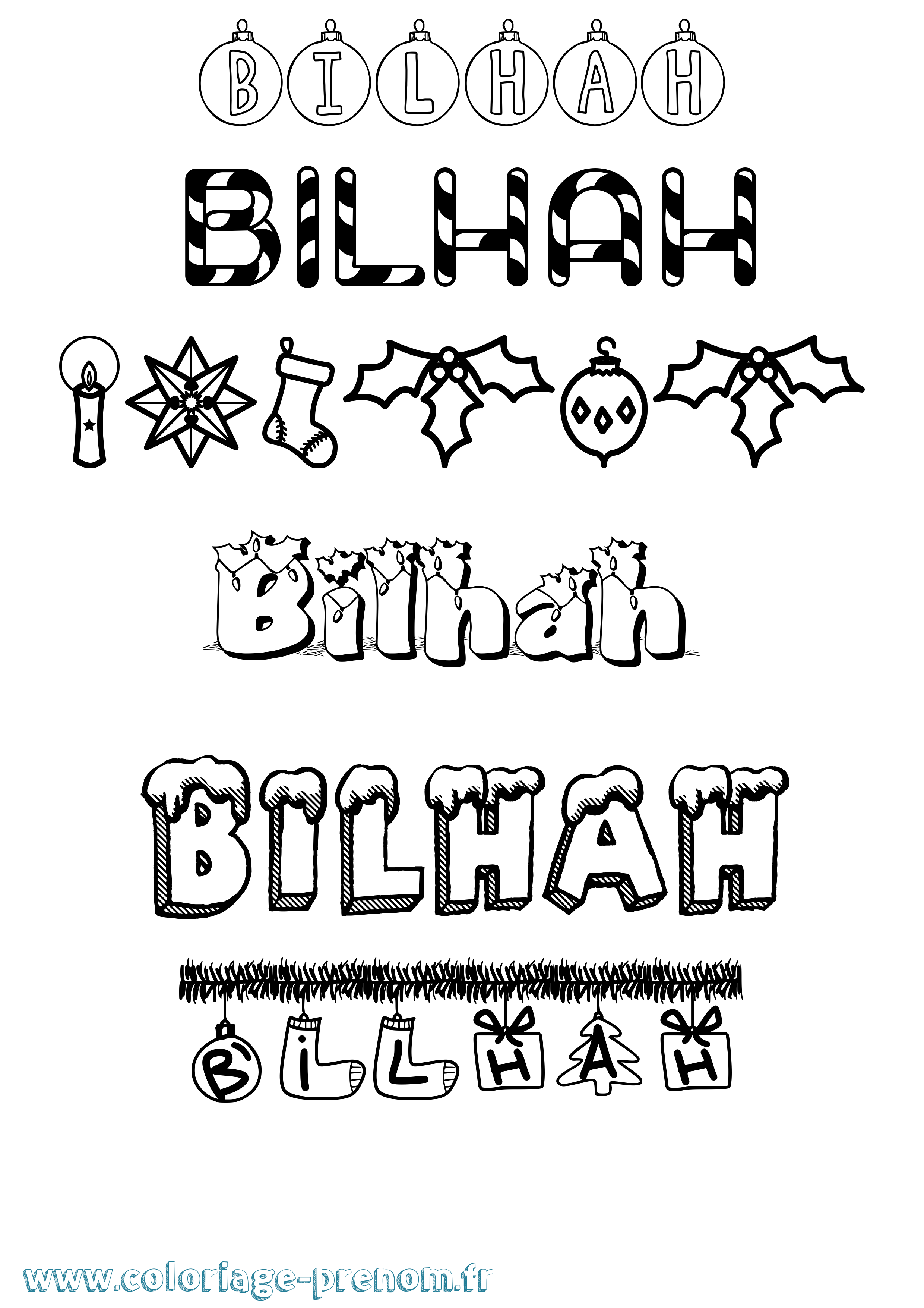 Coloriage prénom Bilhah Noël