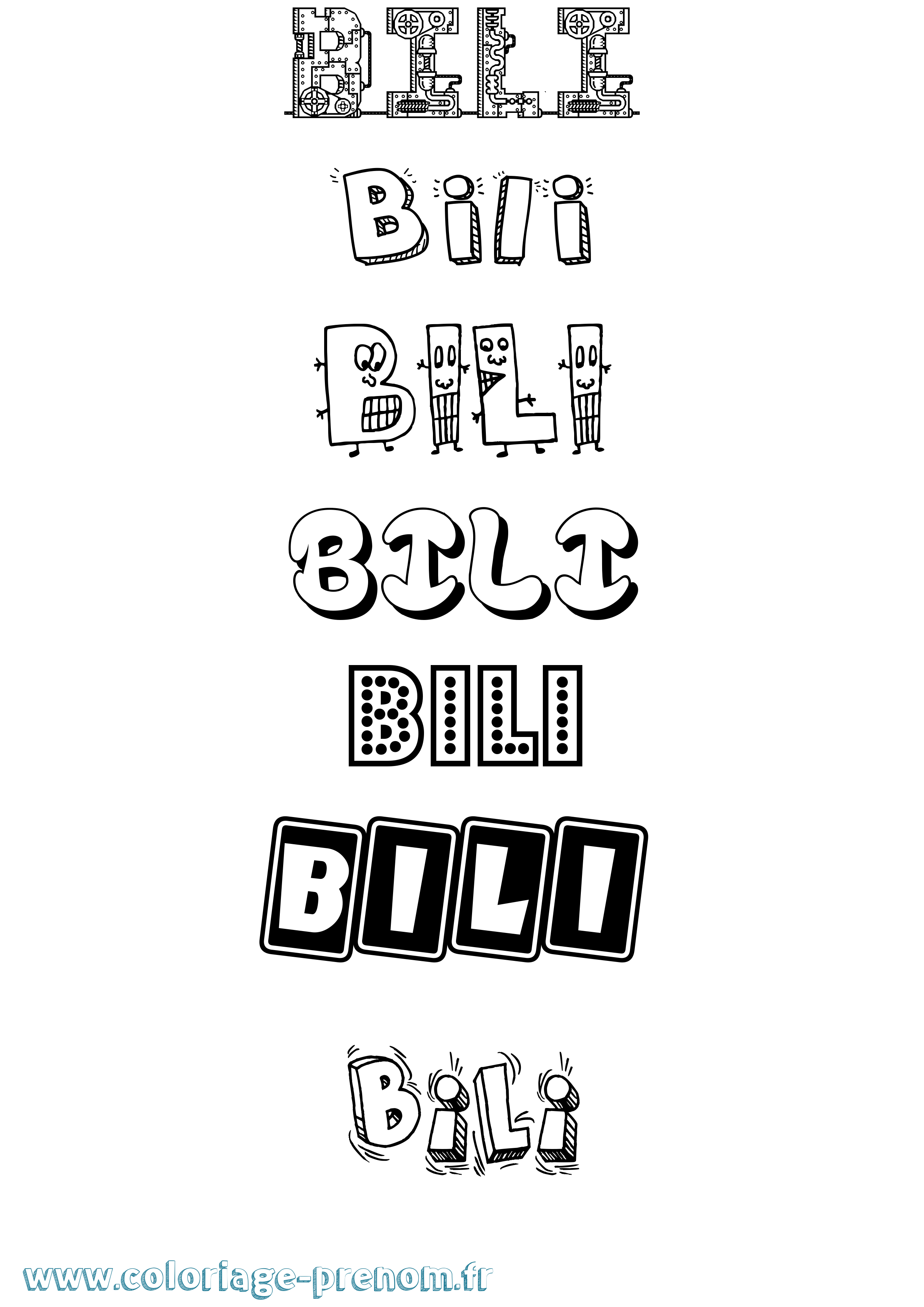Coloriage prénom Bili Fun